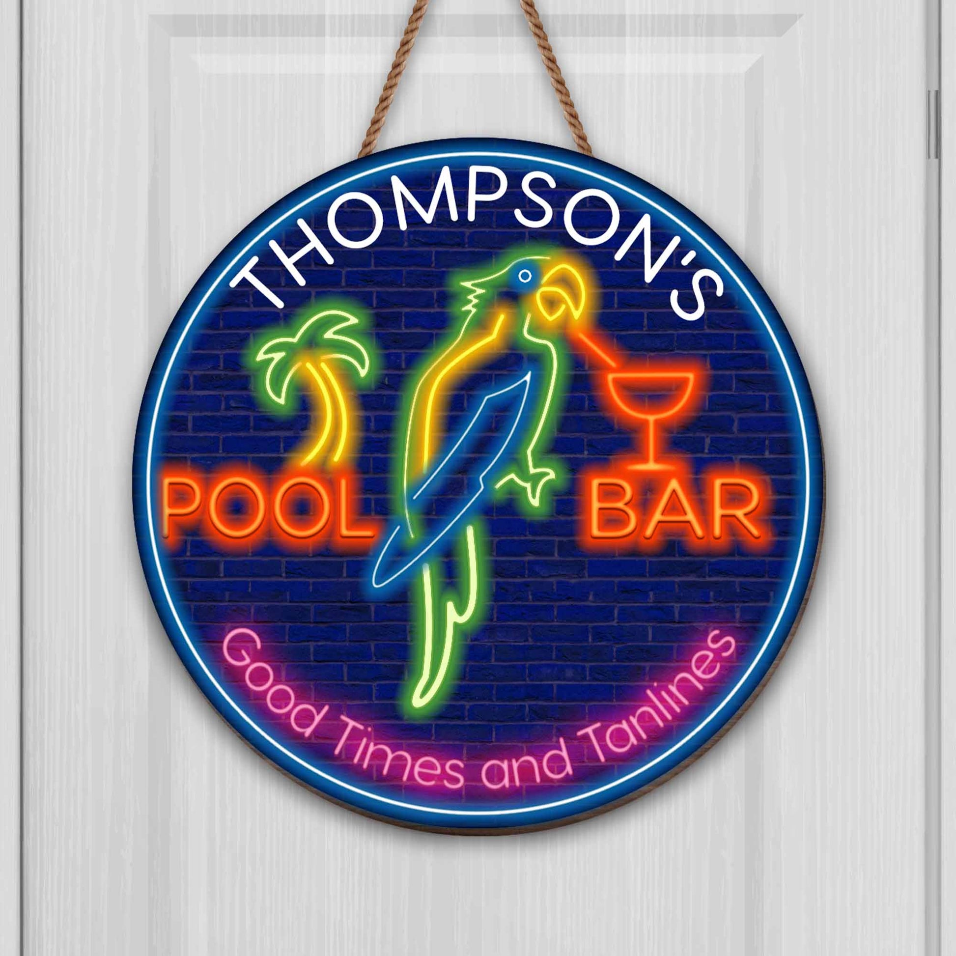 Good Times and Tanlines Neon Palm Tree and Parrot Sign