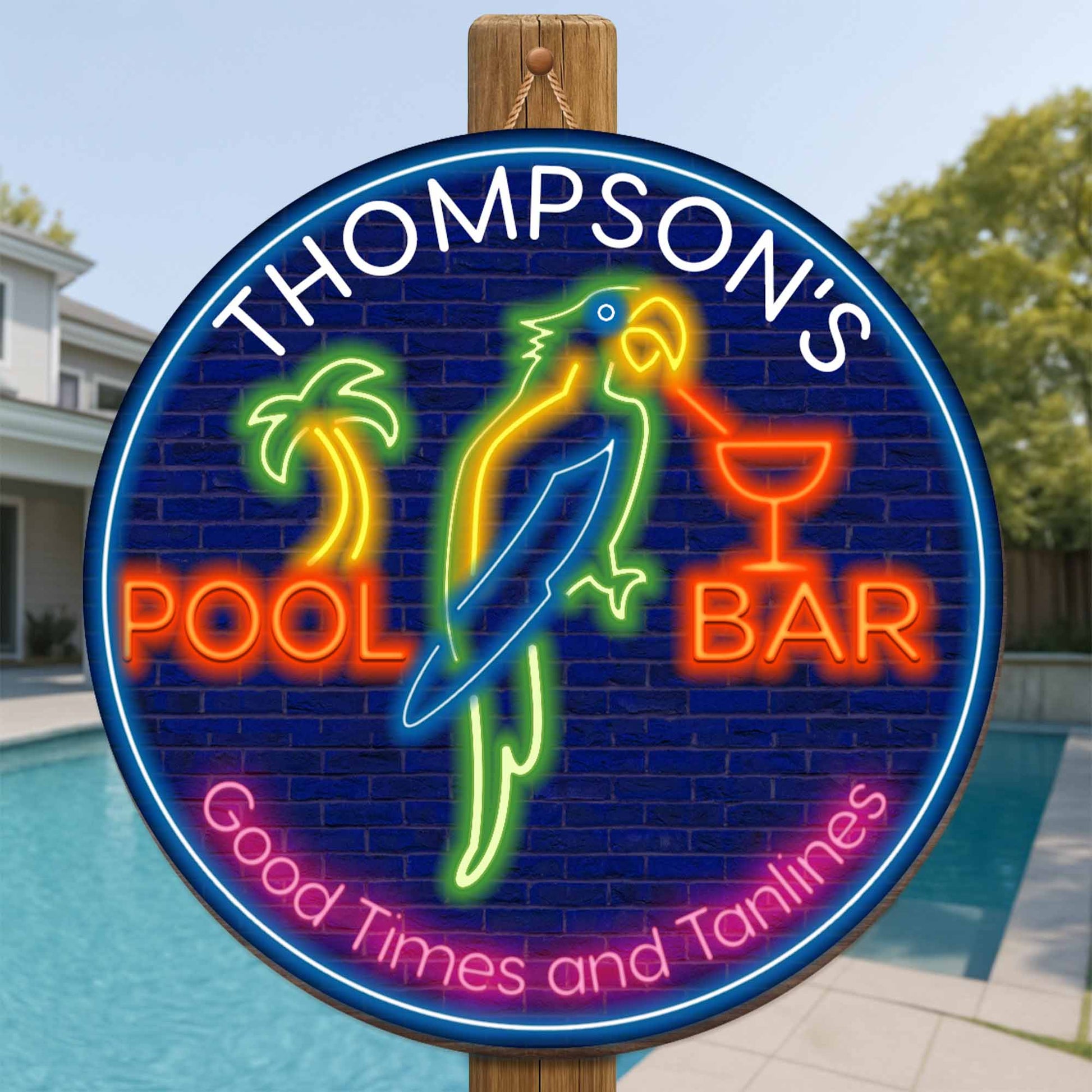 Good Times and Tanlines Neon Palm Tree and Parrot Sign