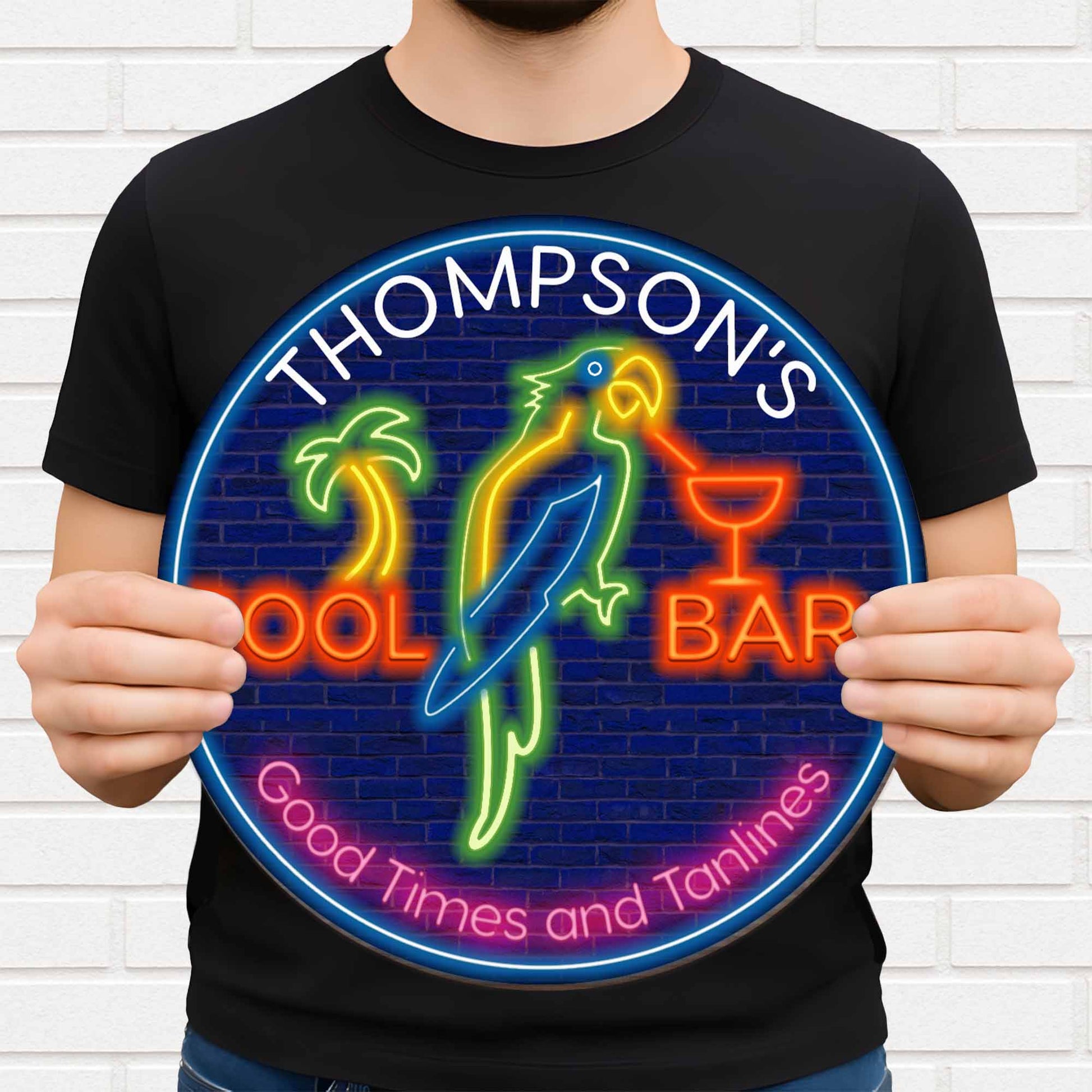 Good Times and Tanlines Neon Palm Tree and Parrot Sign