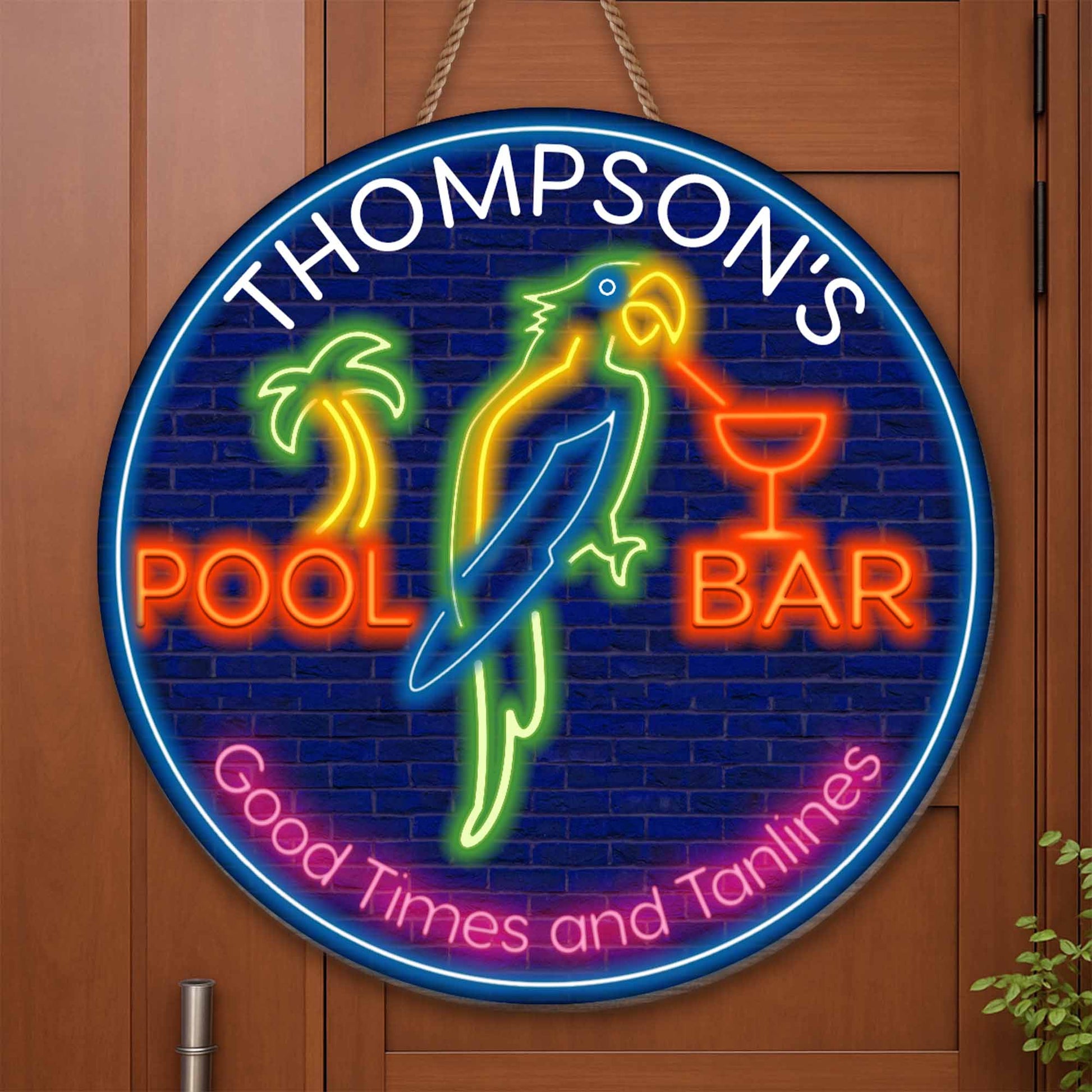 Good Times and Tanlines Neon Palm Tree and Parrot Sign