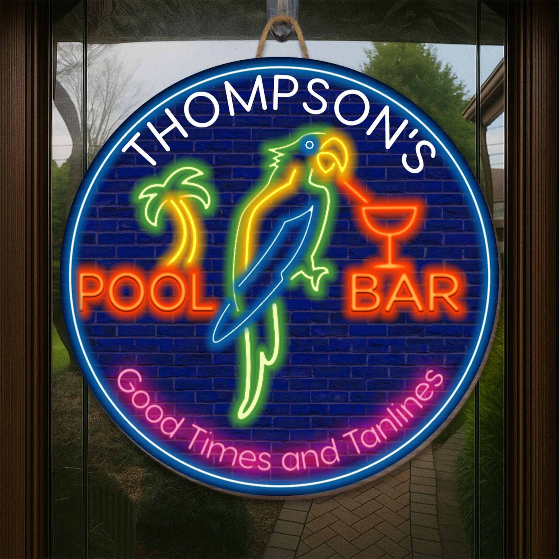 Good Times and Tanlines Neon Palm Tree and Parrot Sign