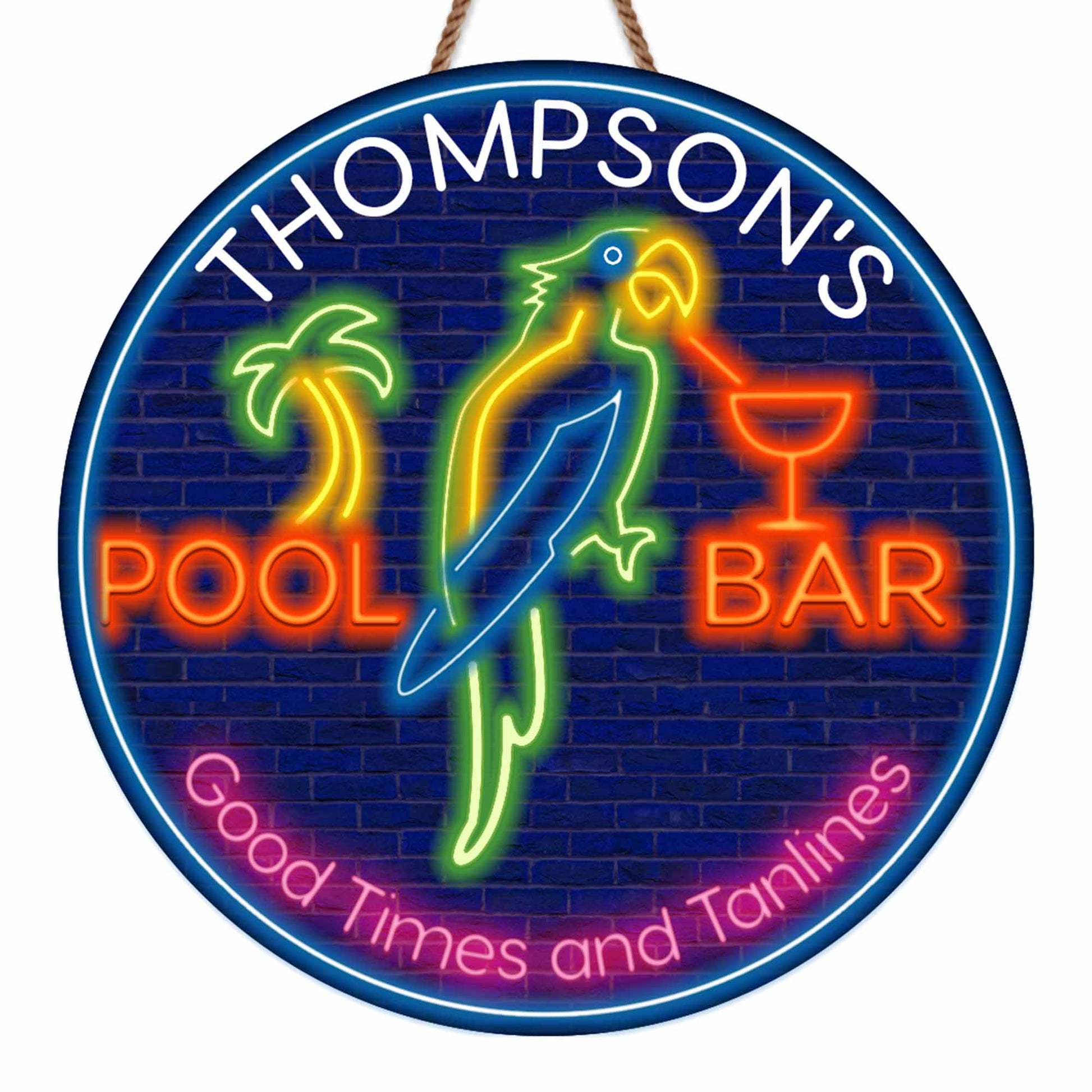 Good Times and Tanlines Neon Palm Tree and Parrot Sign