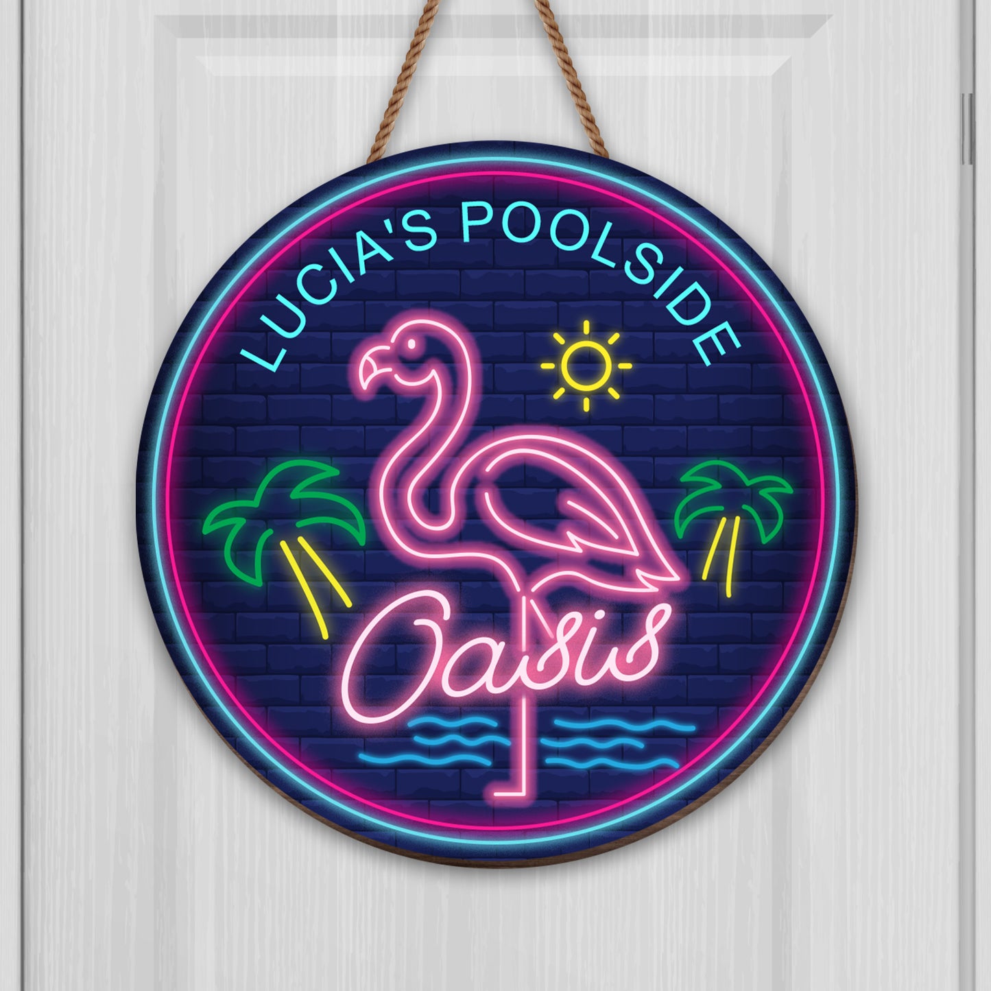 Poolside Oasis With Flamingo And Palm Trees