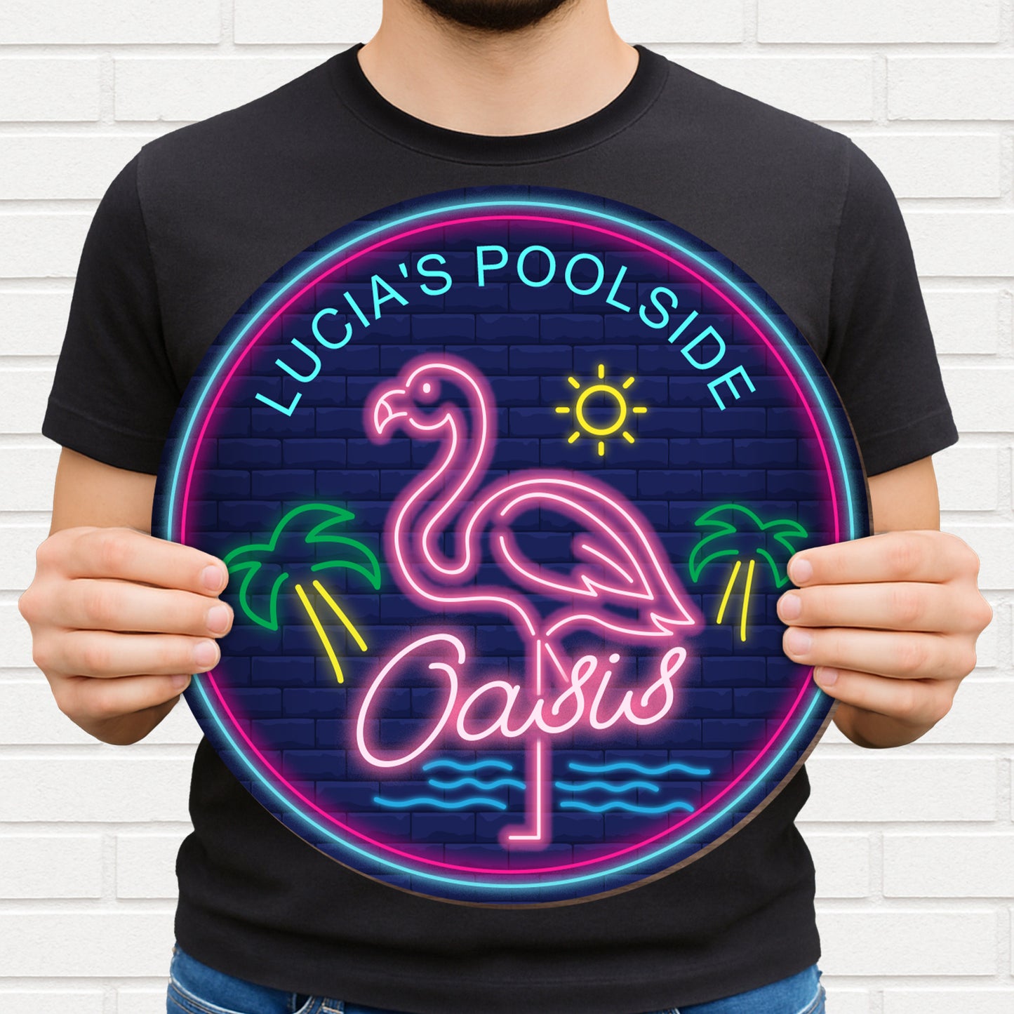 Poolside Oasis With Flamingo And Palm Trees
