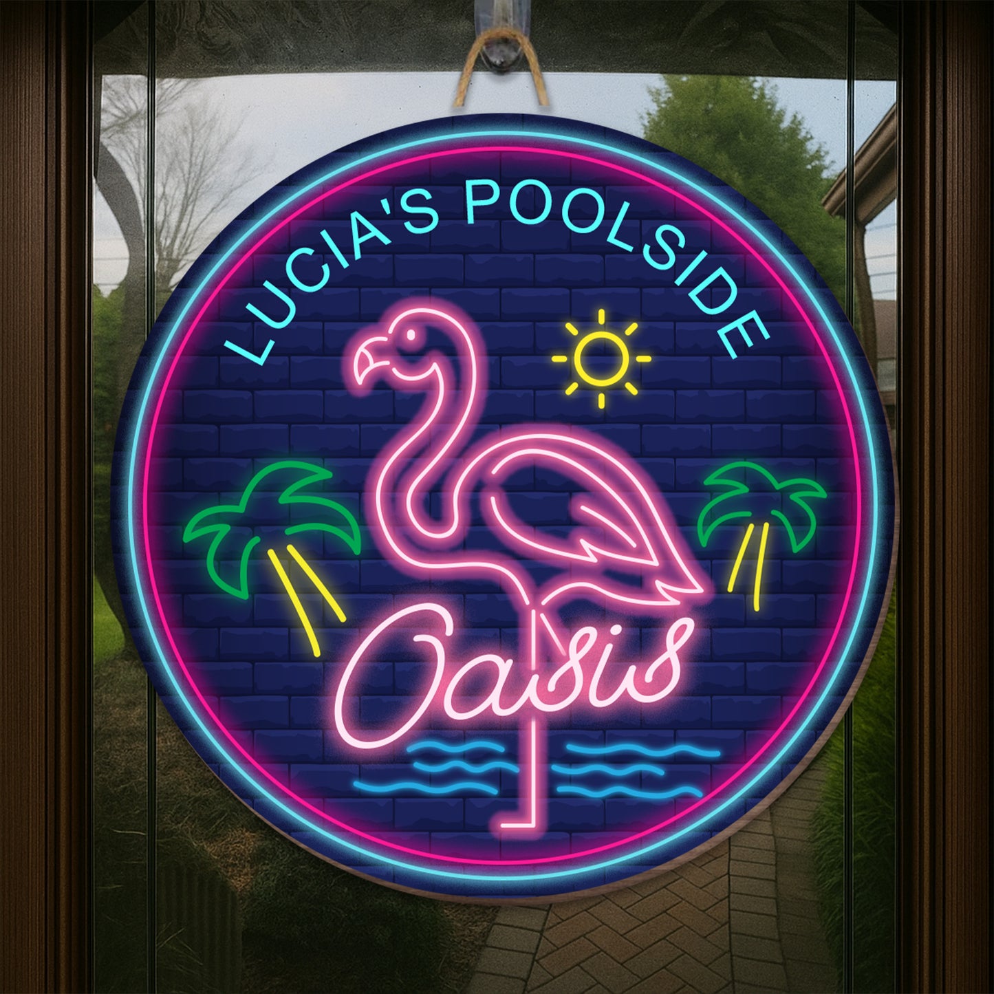 Poolside Oasis With Flamingo And Palm Trees