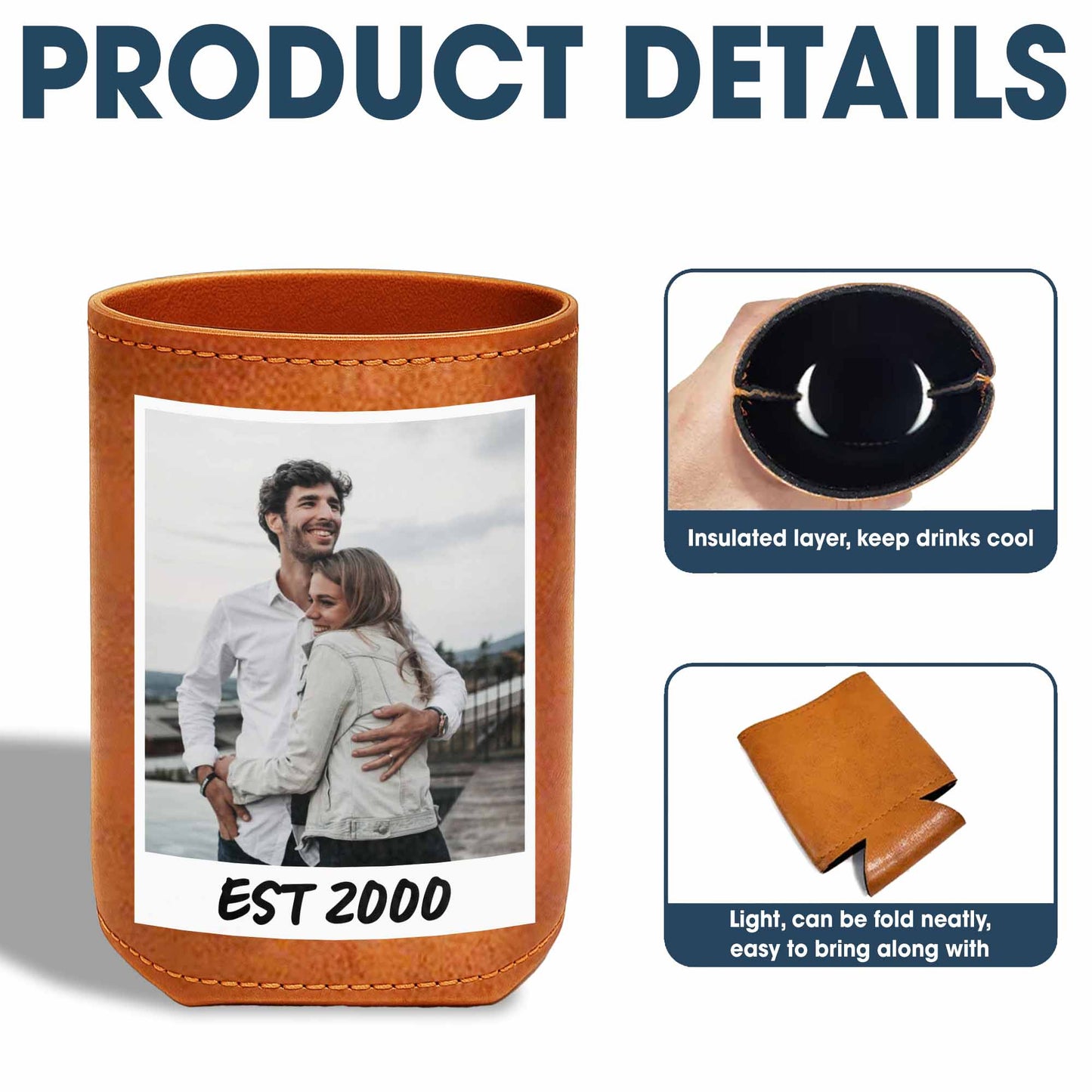 Capture Your Special Moments - Personalized Leather Can Cooler - FAM058_LECOO