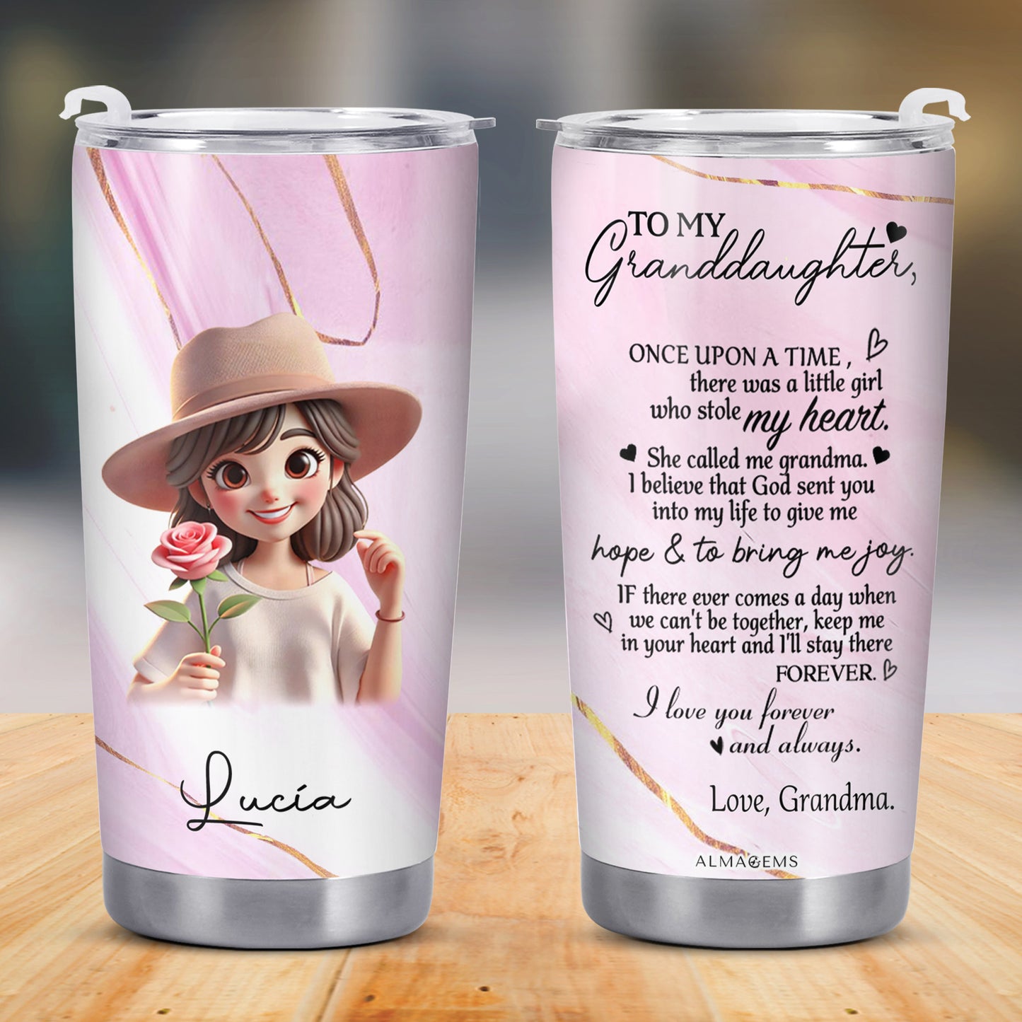 À ma petite-fille, je t'aime, grand-mère ! Gobelet personnalisé en acier inoxydable 590 ml, 850 ml – FAM066_TB