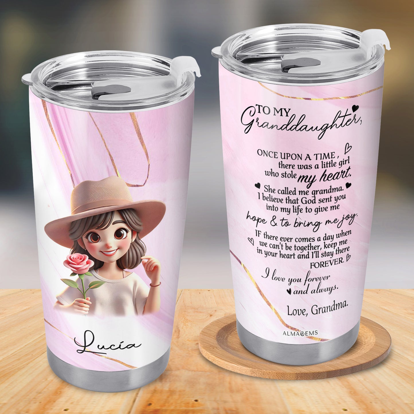 À ma petite-fille, je t'aime, grand-mère ! Gobelet personnalisé en acier inoxydable 590 ml, 850 ml – FAM066_TB