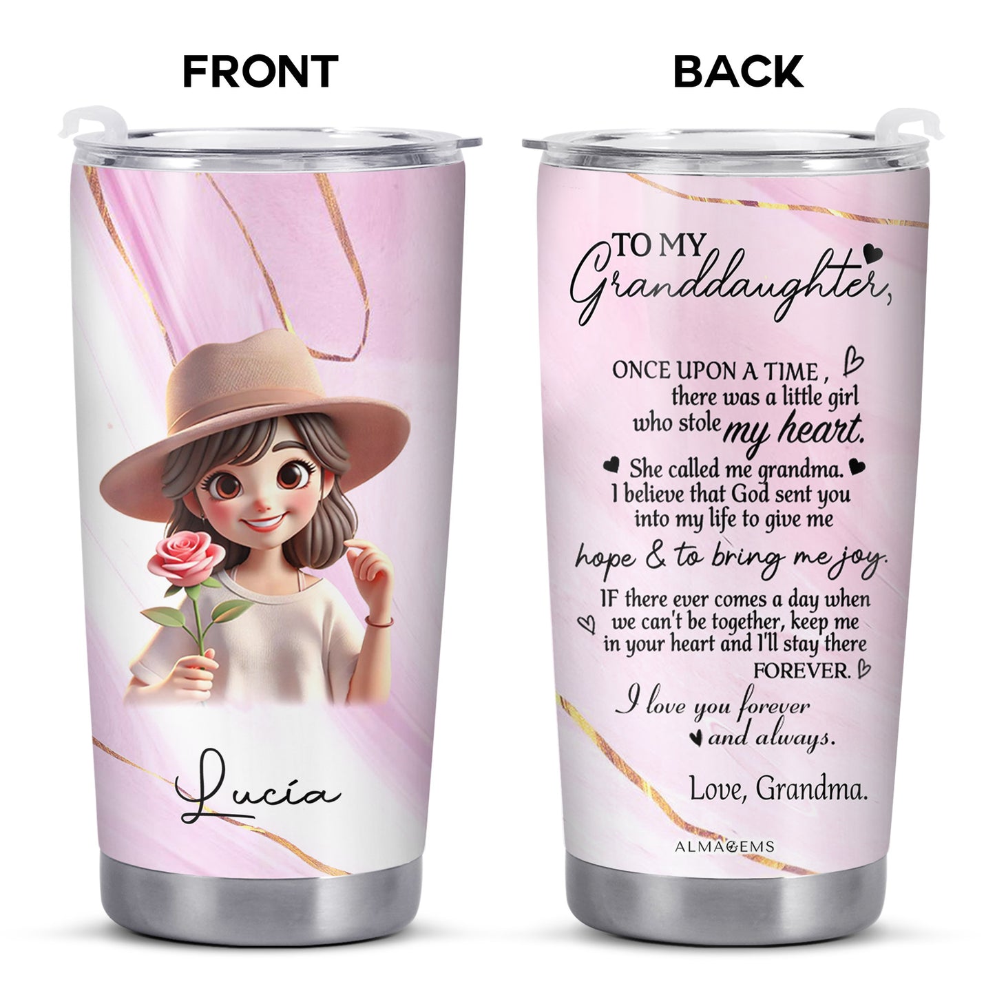 À ma petite-fille, je t'aime, grand-mère ! Gobelet personnalisé en acier inoxydable 590 ml, 850 ml – FAM066_TB