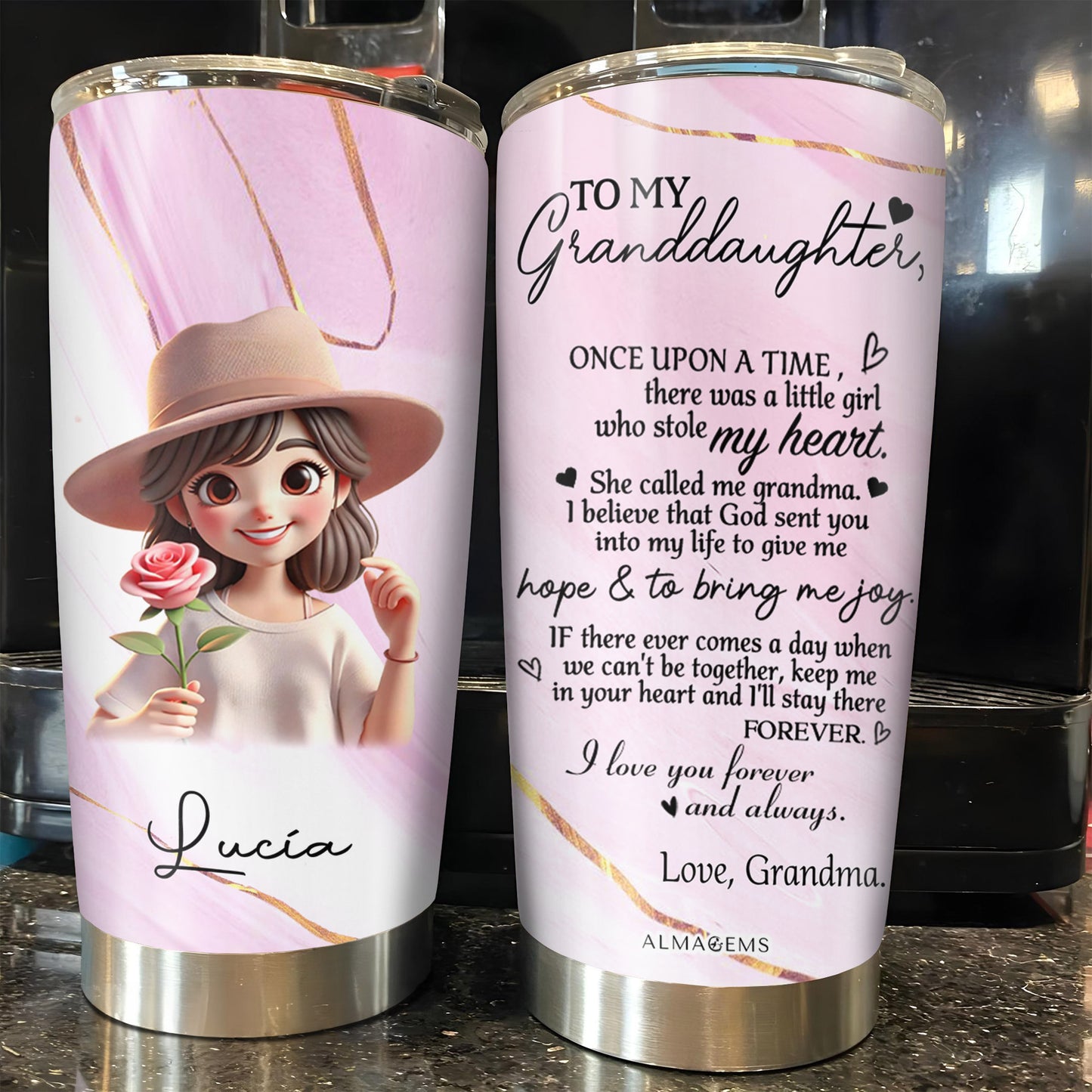 À ma petite-fille, je t'aime, grand-mère ! Gobelet personnalisé en acier inoxydable 590 ml, 850 ml – FAM066_TB