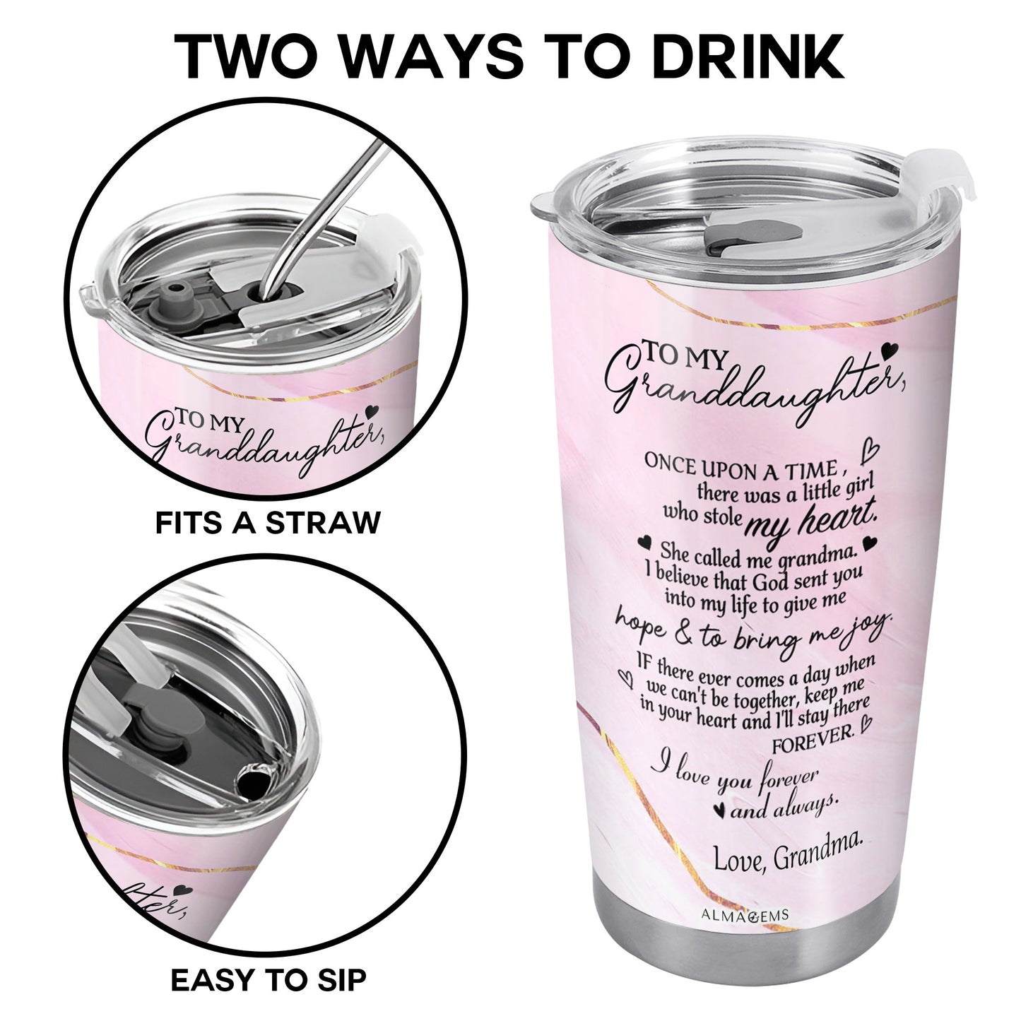 À ma petite-fille, je t'aime, grand-mère ! Gobelet personnalisé en acier inoxydable 590 ml, 850 ml – FAM066_TB