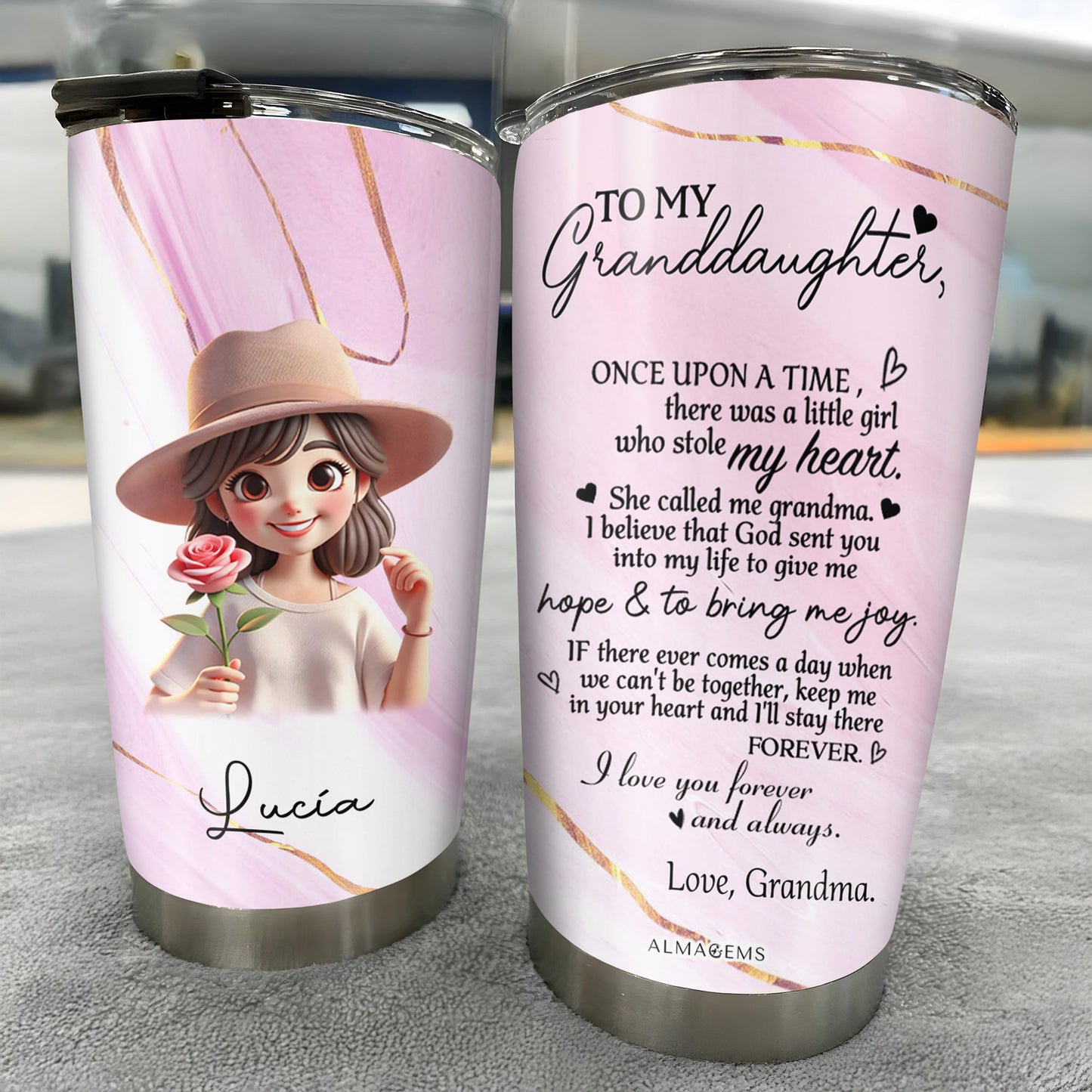 À ma petite-fille, je t'aime, grand-mère ! Gobelet personnalisé en acier inoxydable 590 ml, 850 ml – FAM066_TB