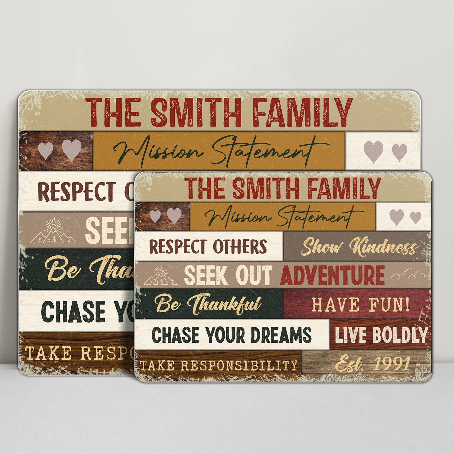Respect Others And Show Kindness Family Sign With Hearts And Mountains