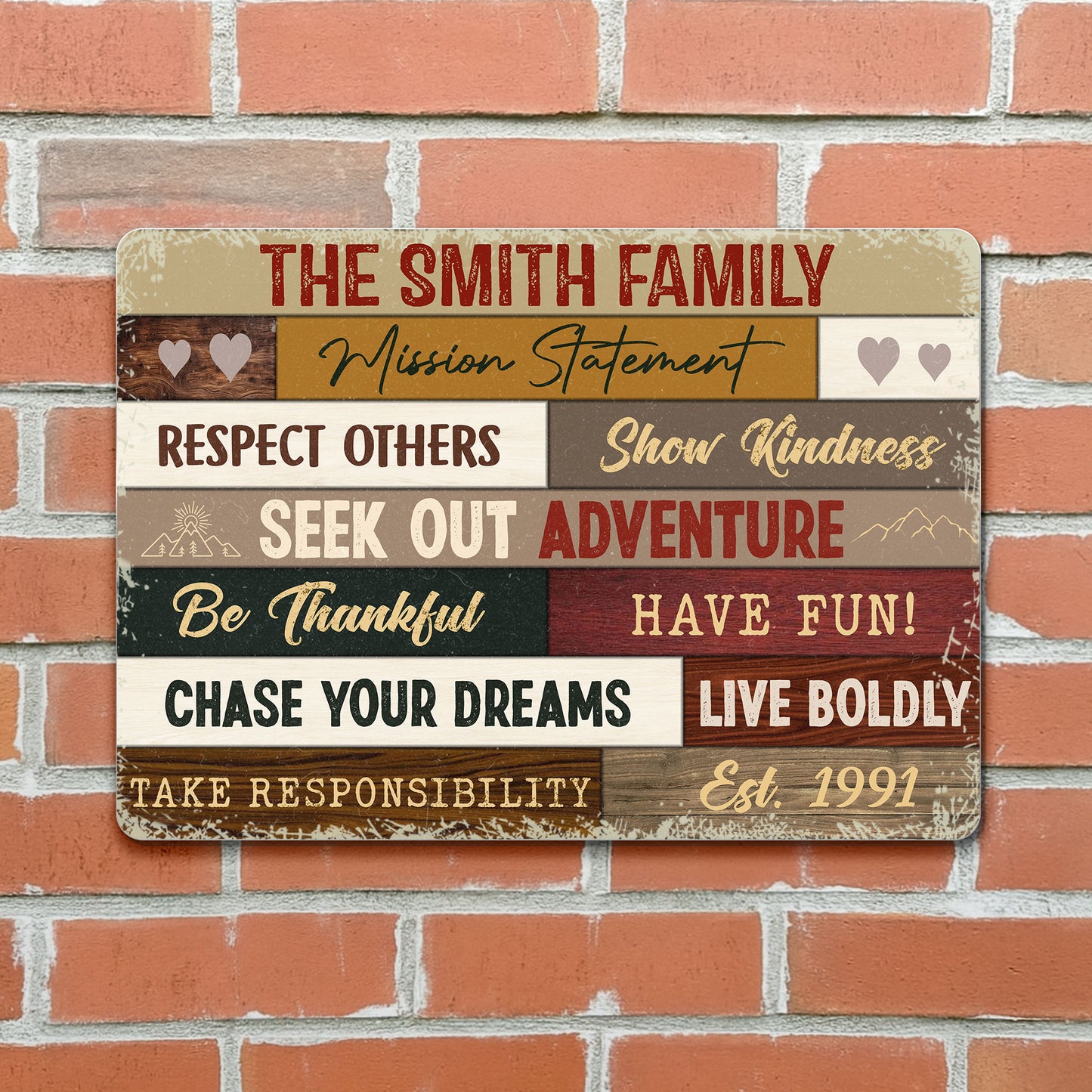 Respect Others And Show Kindness Family Sign With Hearts And Mountains