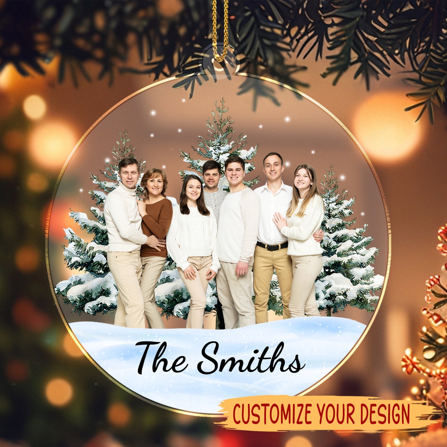 Célébrez l'histoire unique de votre famille à Noël – Décoration acrylique personnalisée, cadeau de Noël – FAM100_ACO