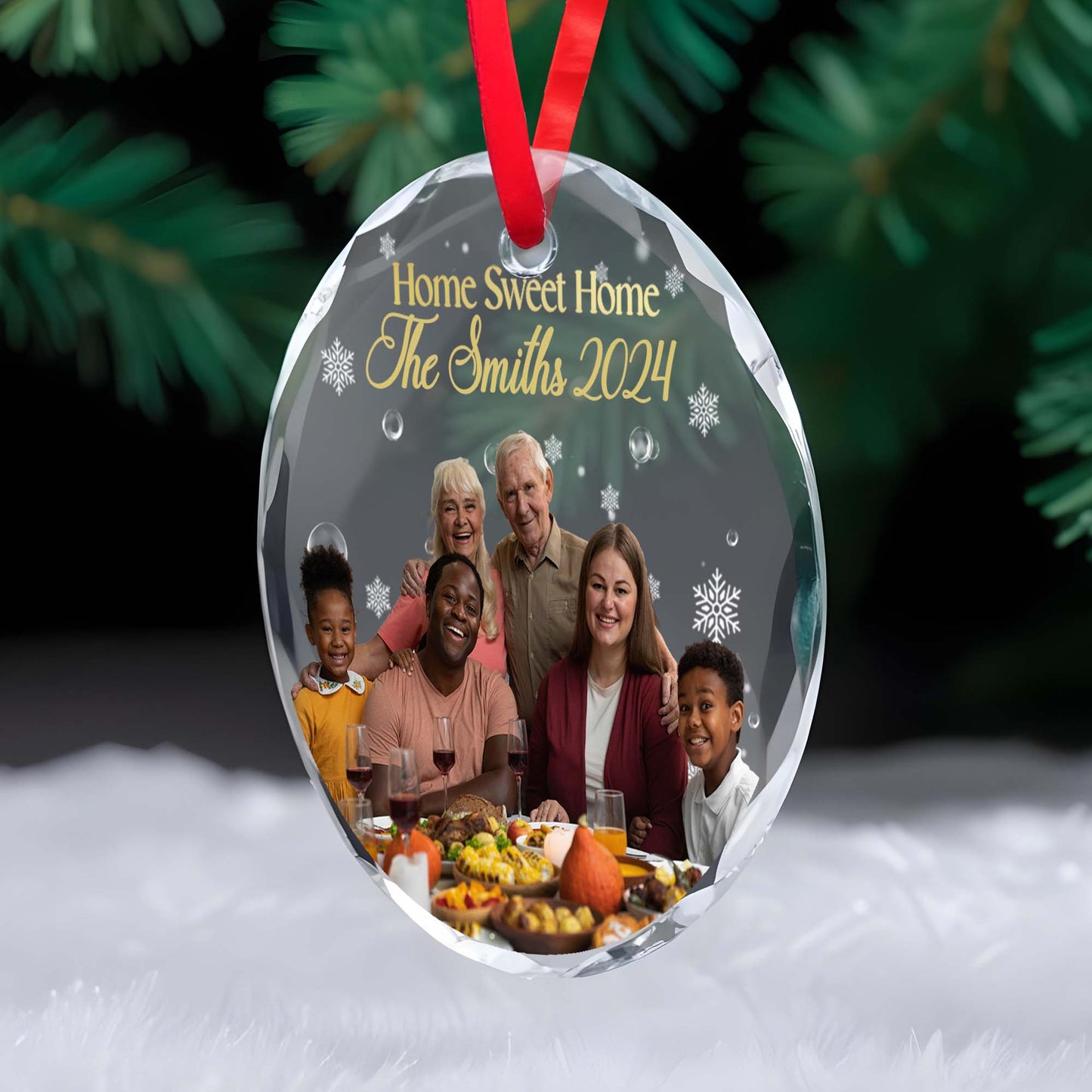 Home Sweet Home Family Gathering Dinner Table - Personalized Custom Circle Glass Ornament - FAM109_CGOR