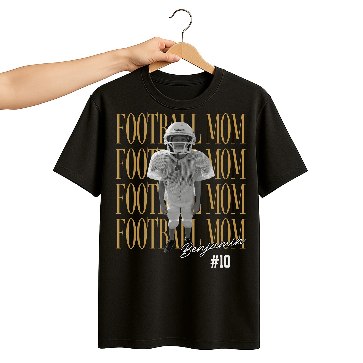 Football Mom Custom Photo T-shirt With Football Player Design - Personalized Custom Unisex T-shirt, Hoodie - FAM1104_BBAS