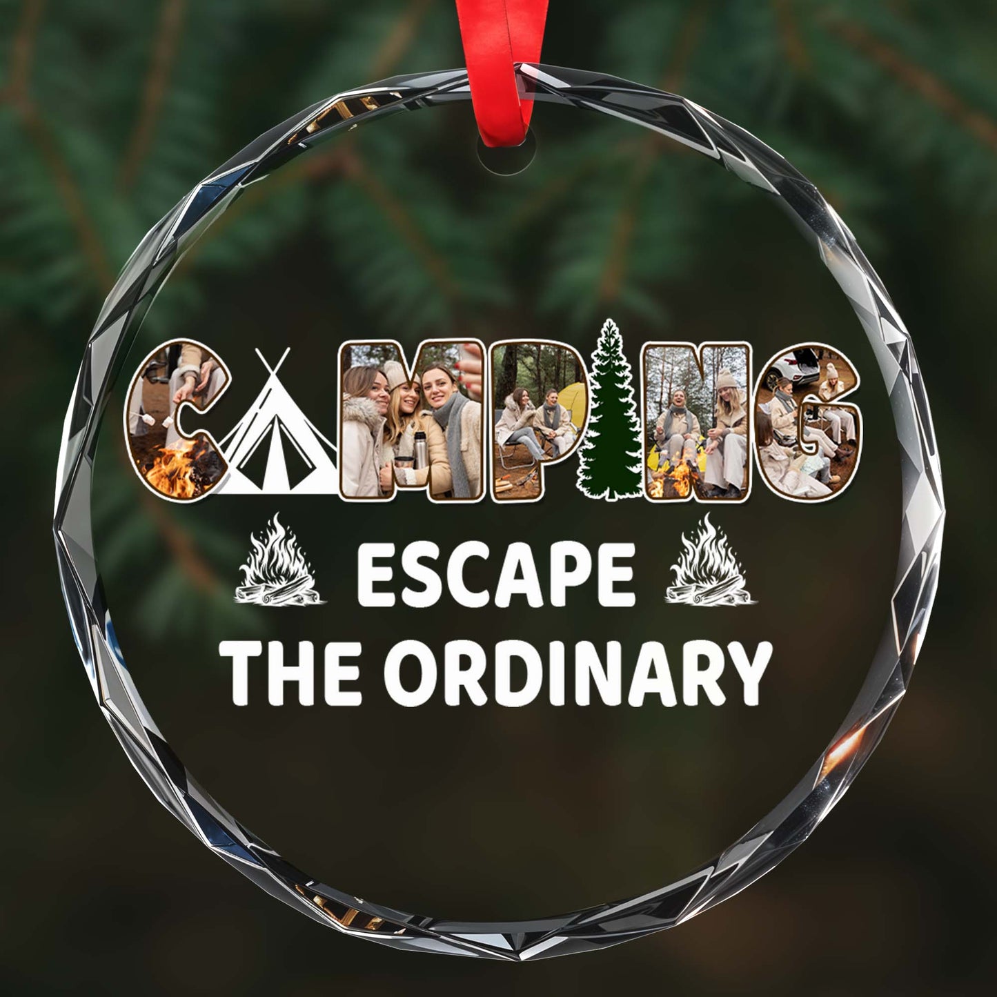 The Best Memories Are Made Camping With Tent And Fire Design - Personalized Custom Circle Glass Ornament - FAM132_CGOR