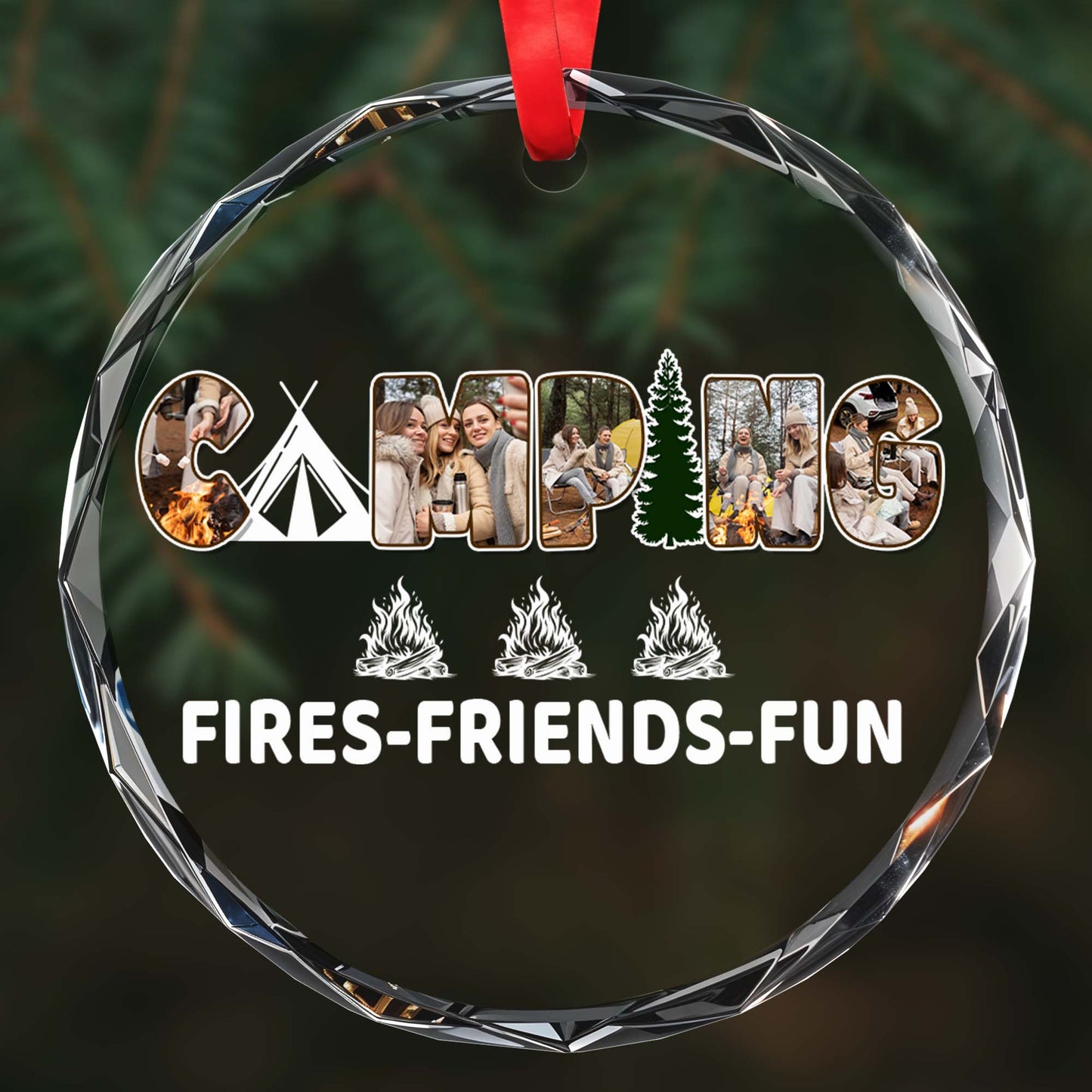 The Best Memories Are Made Camping With Tent And Fire Design - Personalized Custom Circle Glass Ornament - FAM132_CGOR