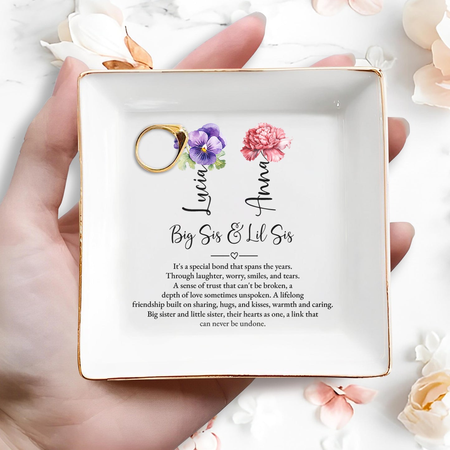 Big Sis & Lil Sis Special Bond With Flowers Design