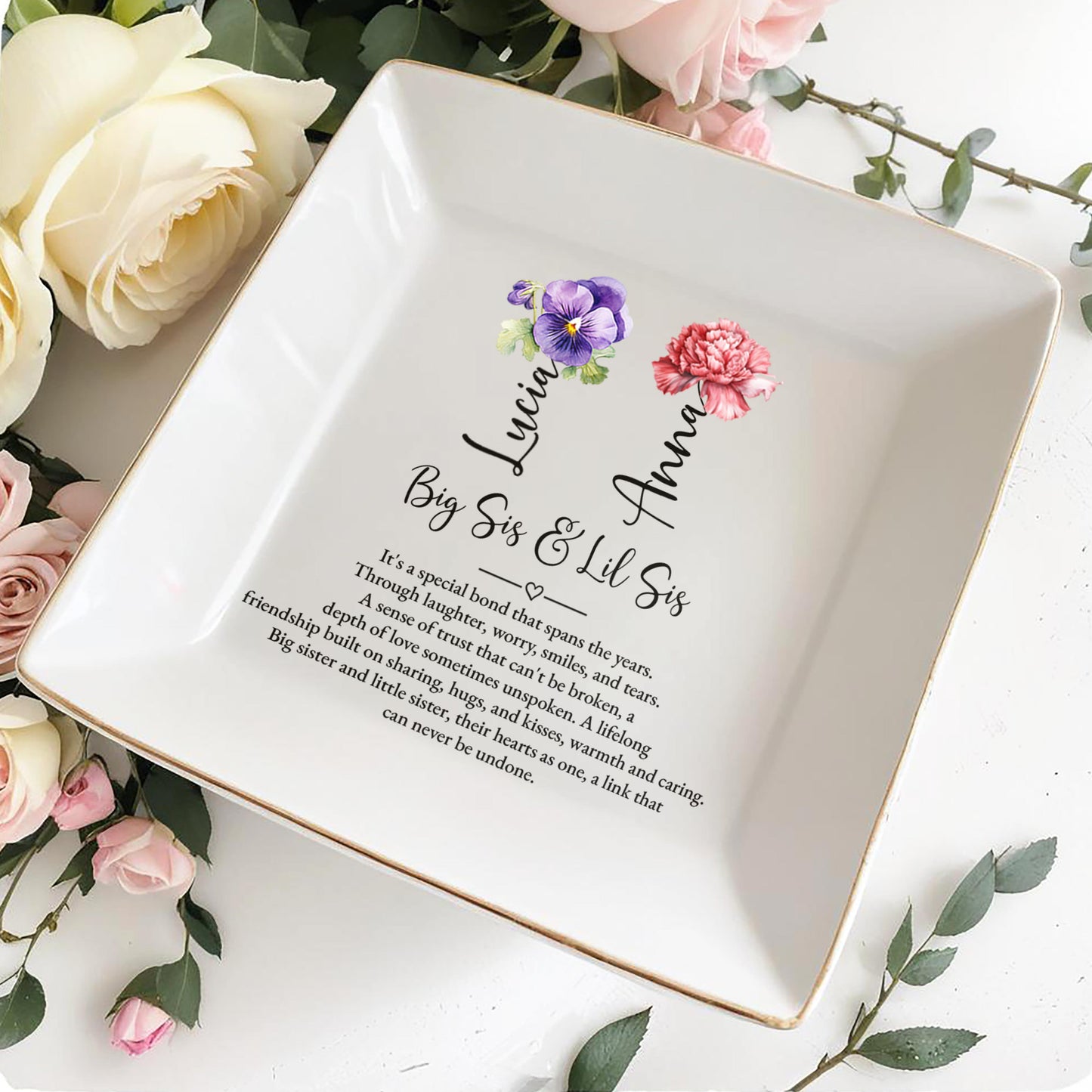 Big Sis & Lil Sis Special Bond With Flowers Design