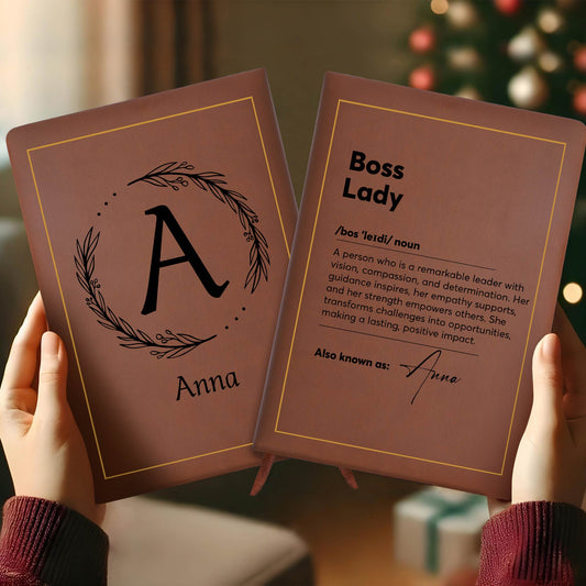 Boss Lady Inspirational Leather Journal With Initial Wreath