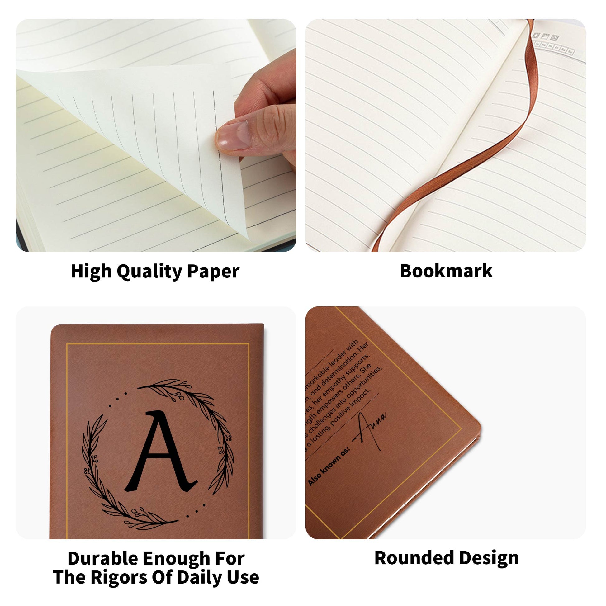 Boss Lady Inspirational Leather Journal With Initial Wreath