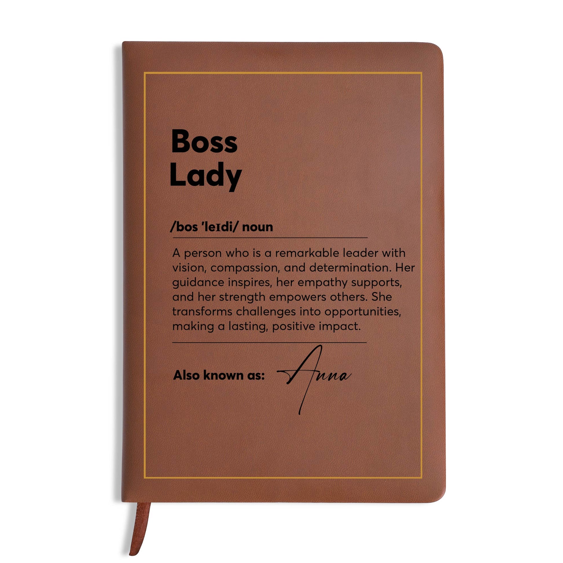 Boss Lady Inspirational Leather Journal With Initial Wreath