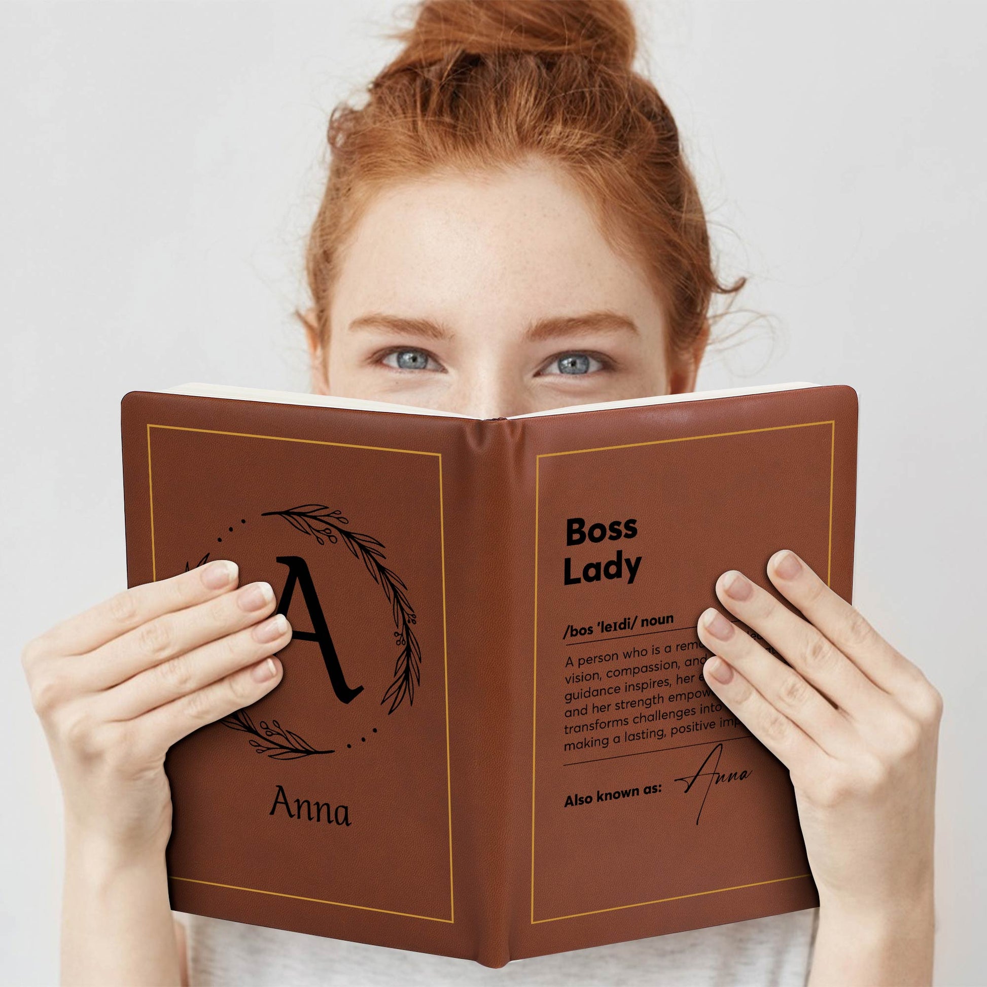 Boss Lady Inspirational Leather Journal With Initial Wreath