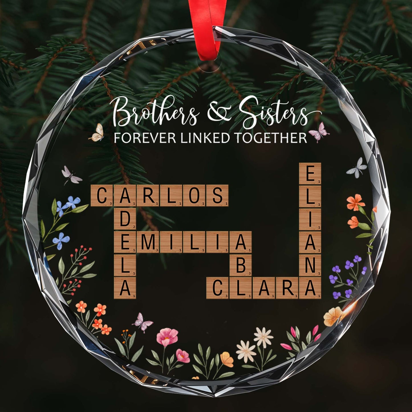 Brothers And Sisters Forever Linked Together Glass Ornament