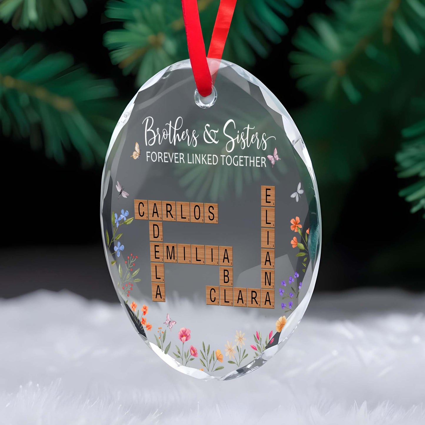 Brothers And Sisters Forever Linked Together Glass Ornament