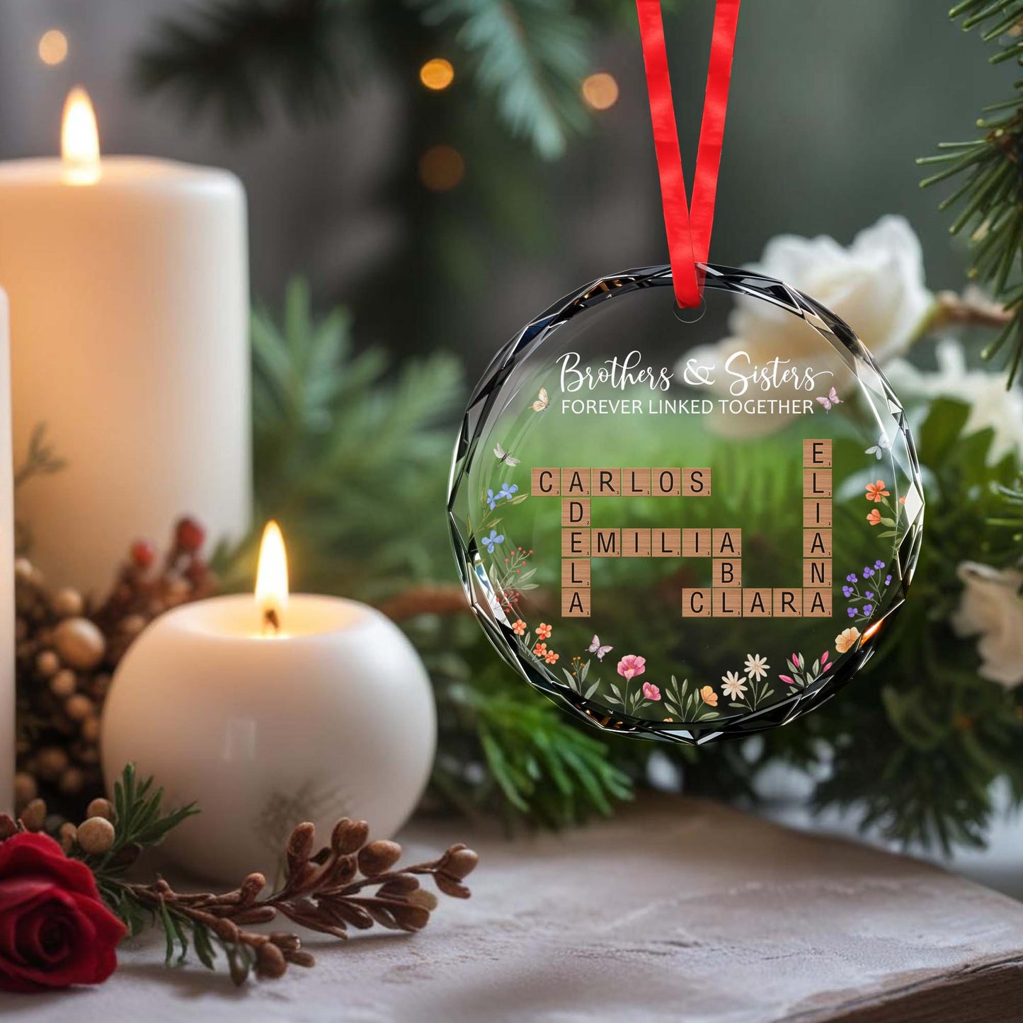 Brothers And Sisters Forever Linked Together Glass Ornament