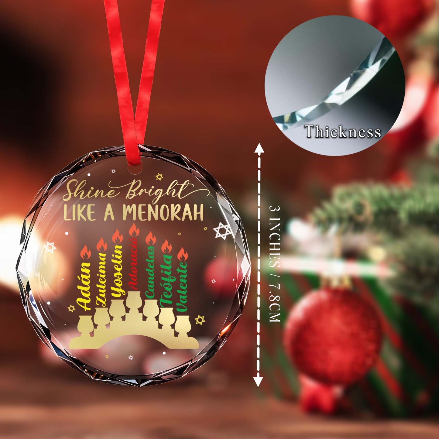 Shine Bright Like A Menorah Circle Glass Ornament