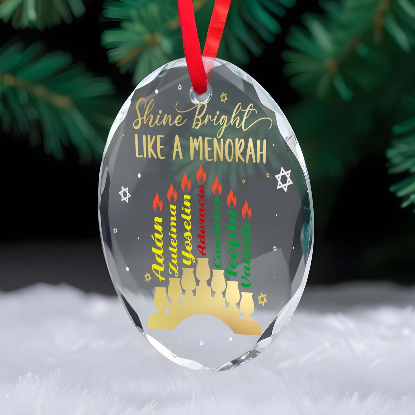 Shine Bright Like A Menorah Circle Glass Ornament