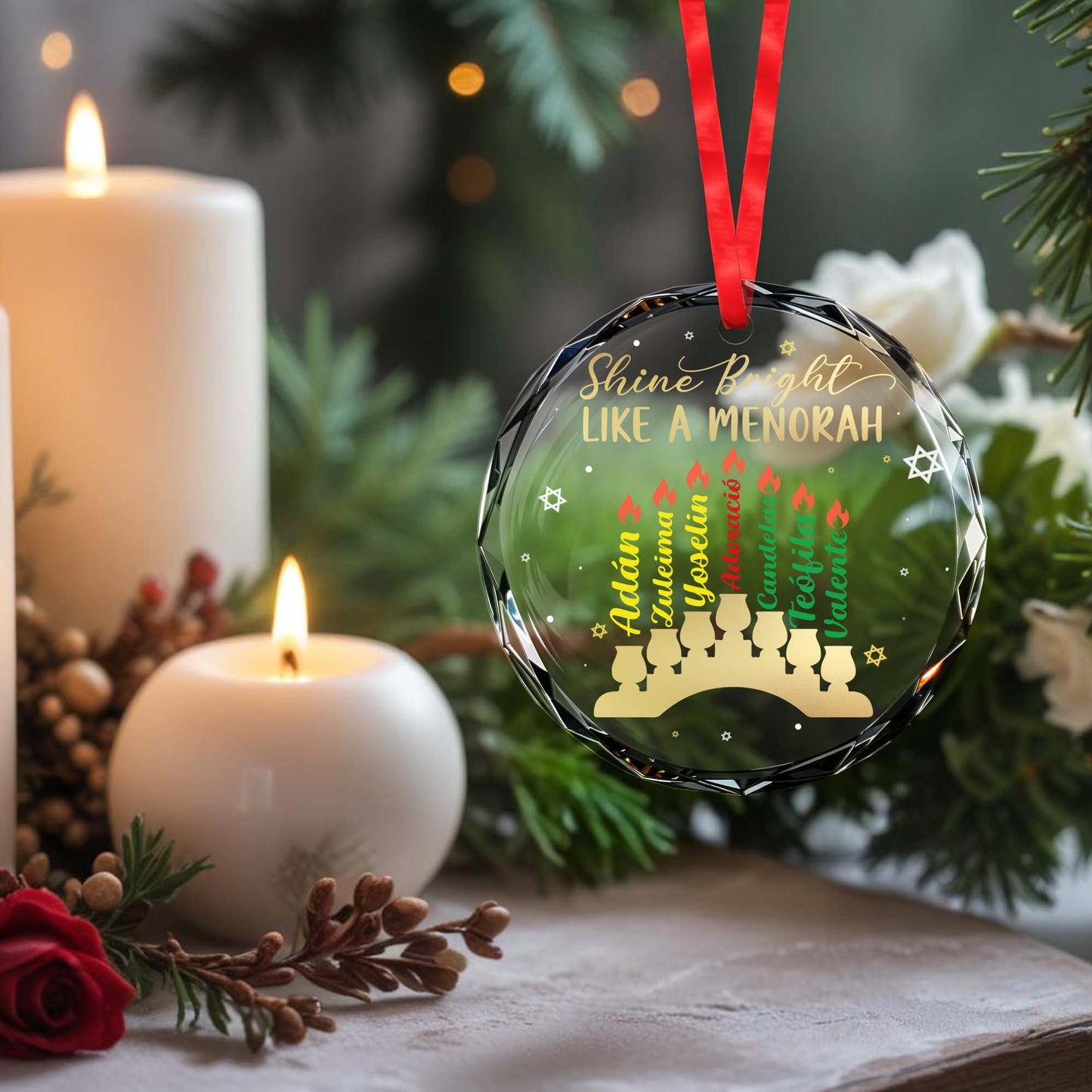 Shine Bright Like A Menorah Circle Glass Ornament
