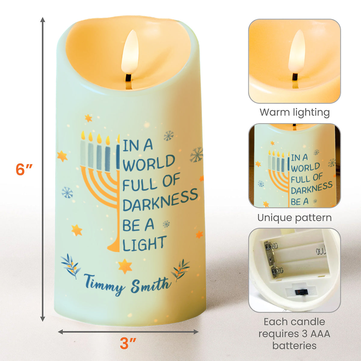 In A World Full Of Darkness Be A Light Menorah Star - Personalized Custom LED Candle - FAM151_LECA