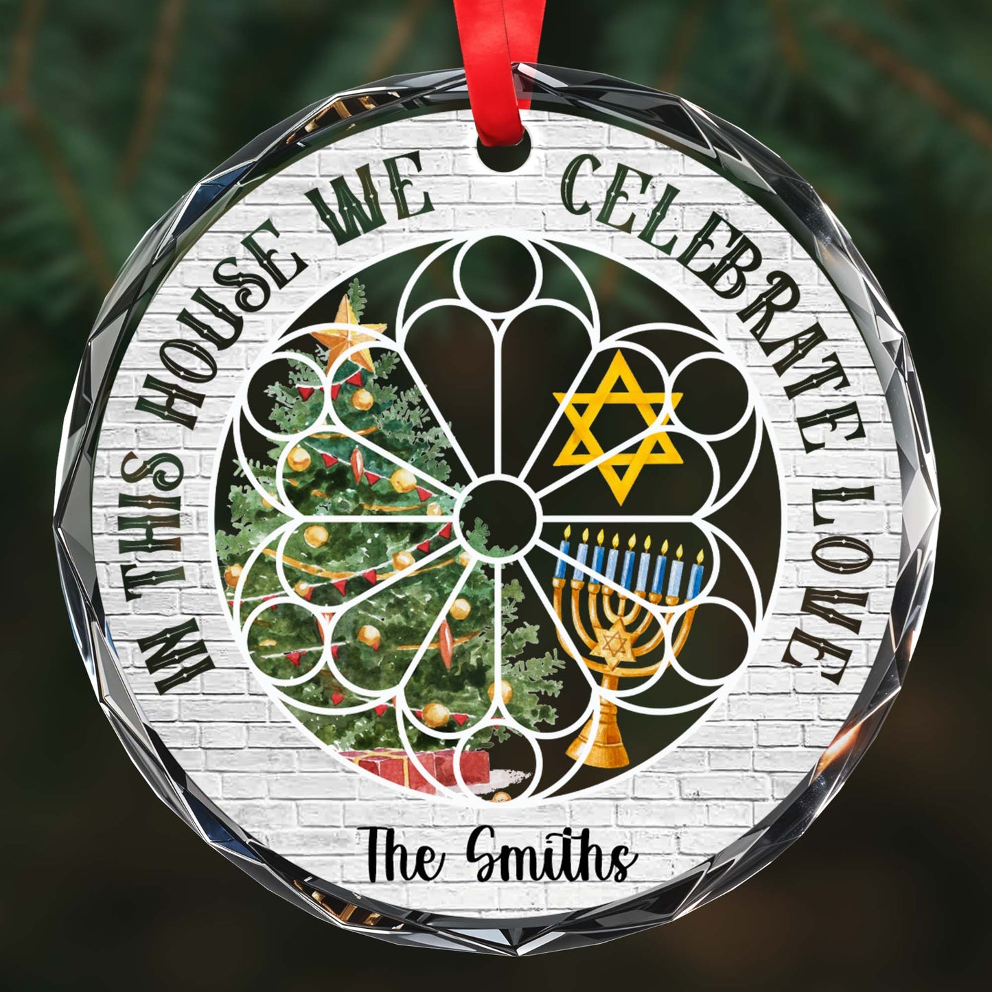In This House We Celebrate Love Christmas And Hanukkah Ornament