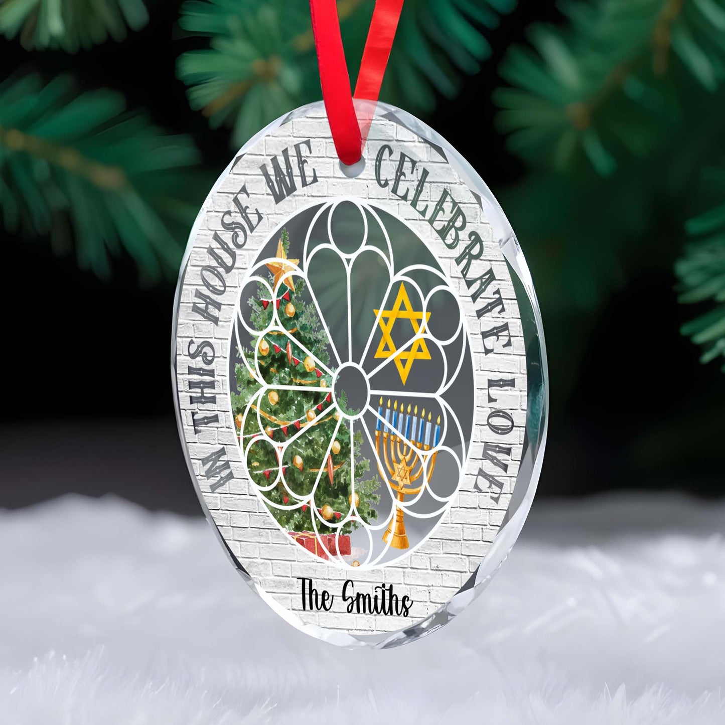 In This House We Celebrate Love Christmas And Hanukkah Ornament