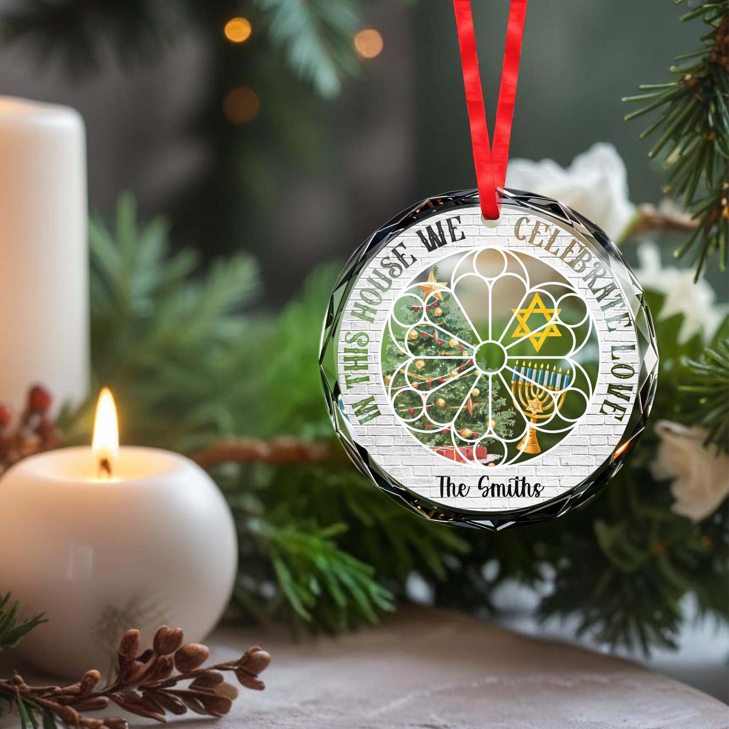 In This House We Celebrate Love Christmas And Hanukkah Ornament