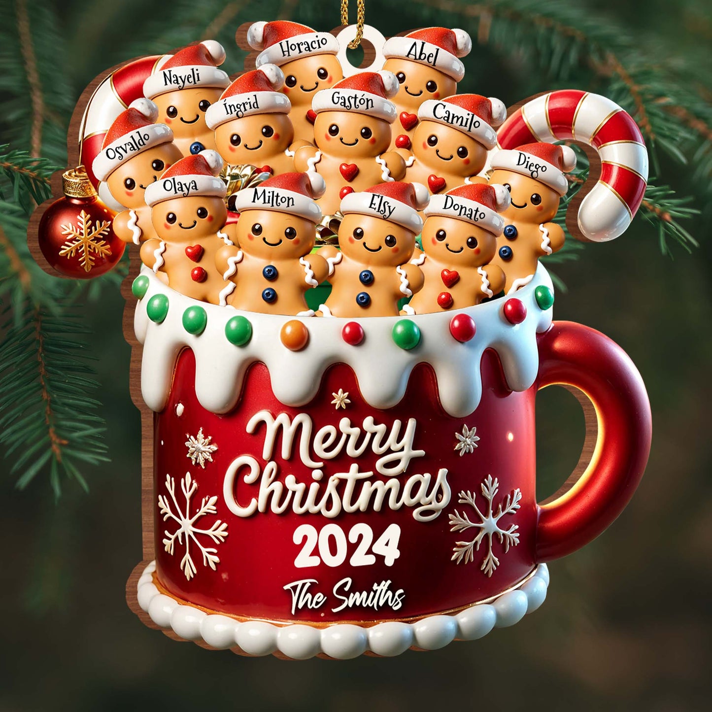 Merry Christmas Festive Family Gingerbread Ornament