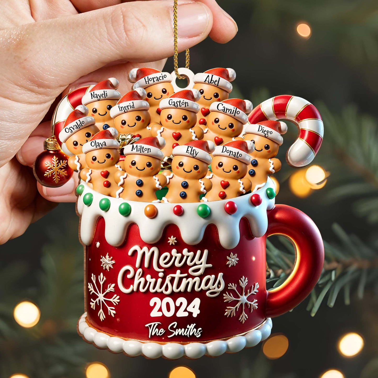 Merry Christmas Festive Family Gingerbread Ornament