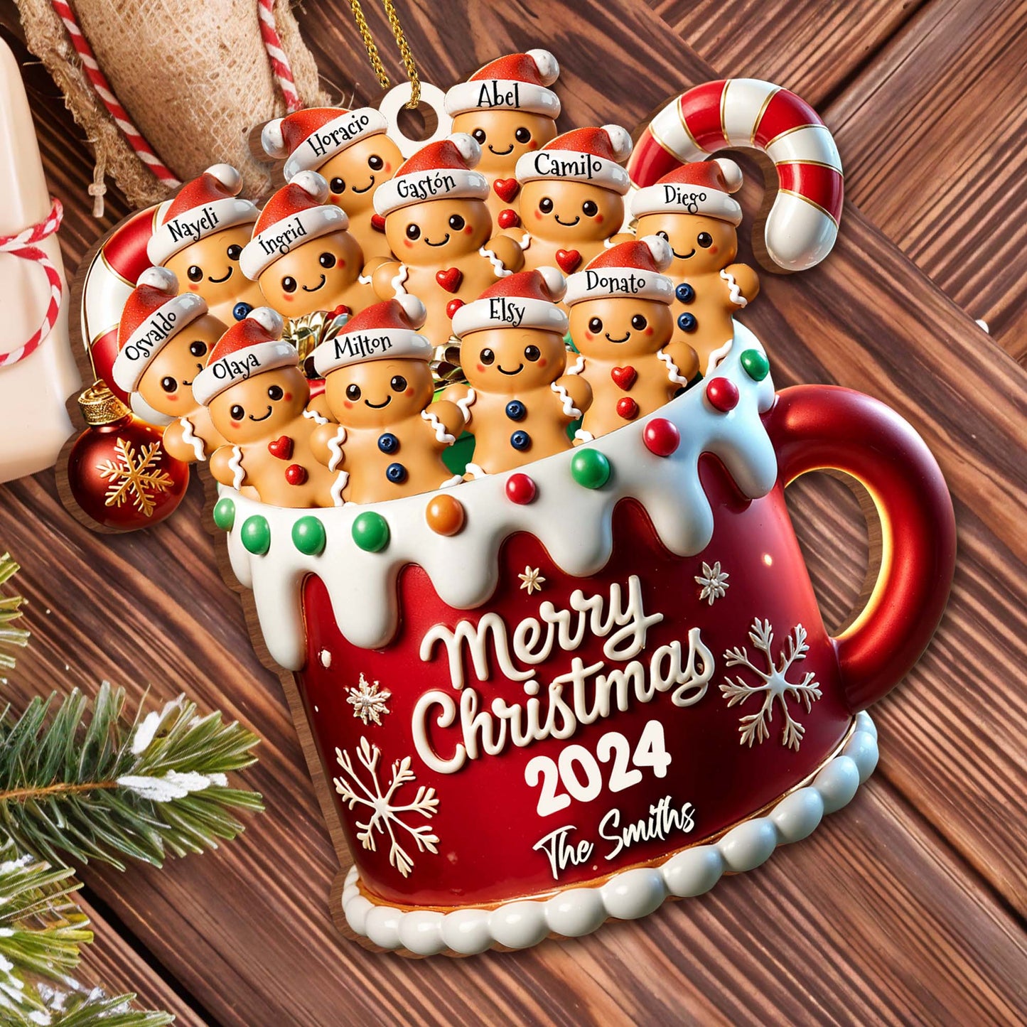 Merry Christmas Festive Family Gingerbread Ornament