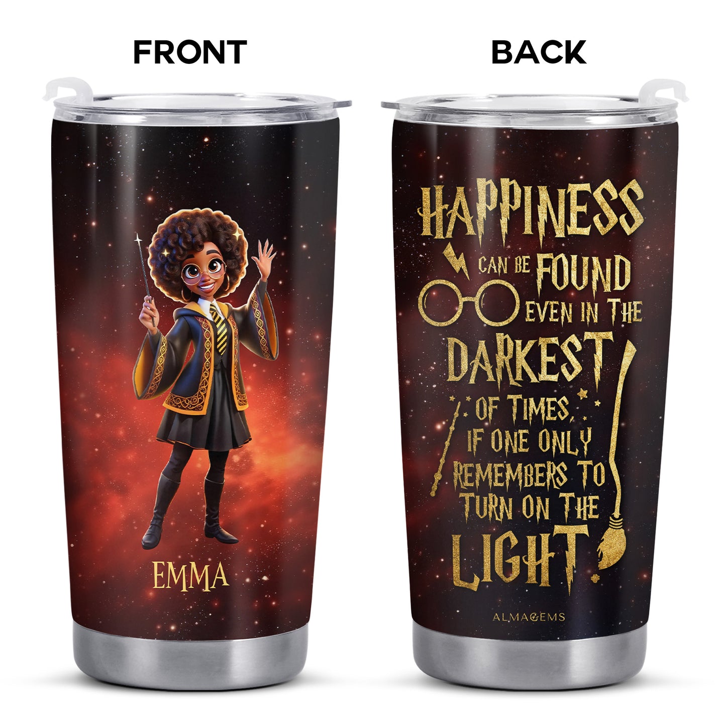 Happiness Can Be Found In The Darkest Of Times Tumbler With Magical Design