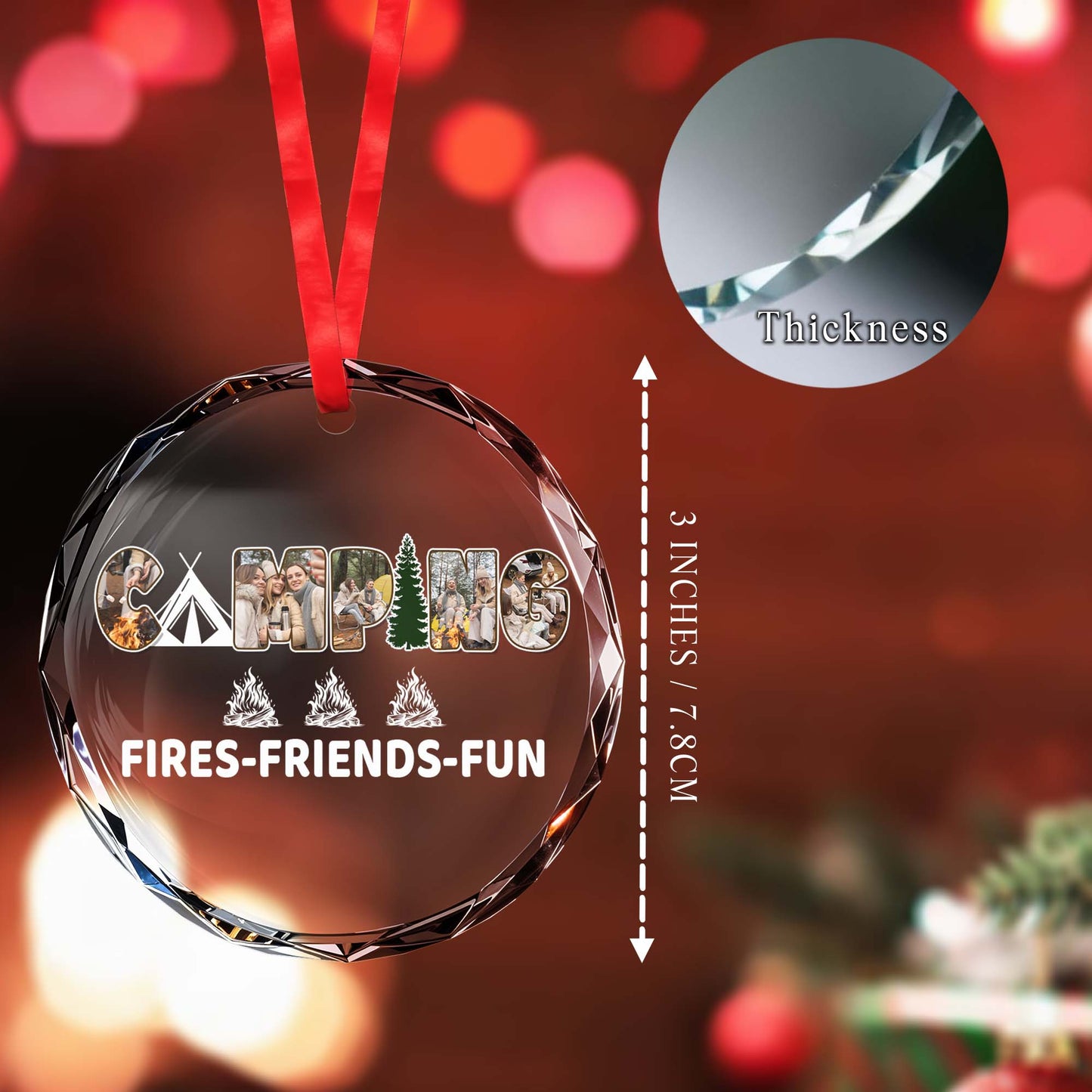 Camping Fires Friends Fun Circle Glass Ornament