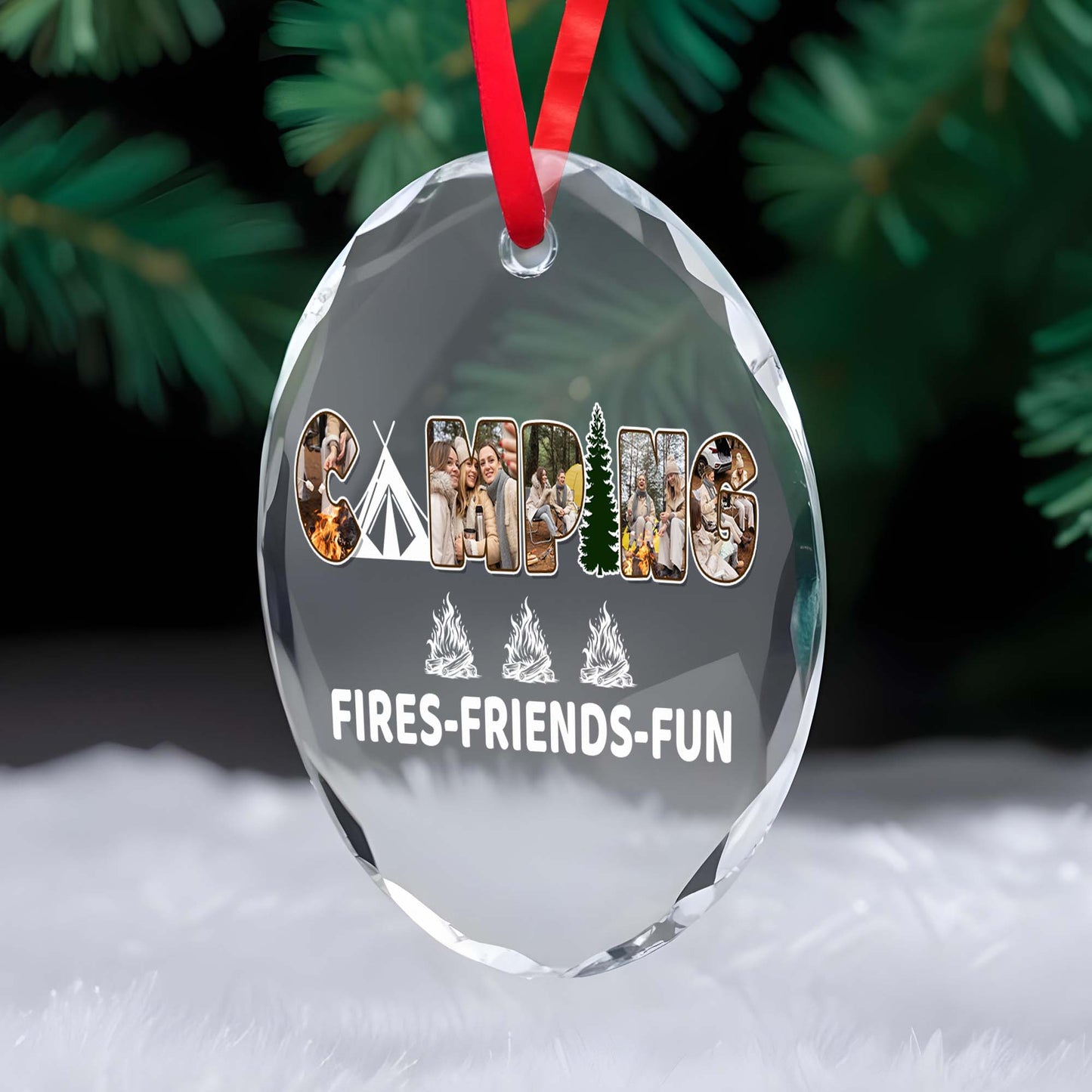 Camping Fires Friends Fun Circle Glass Ornament