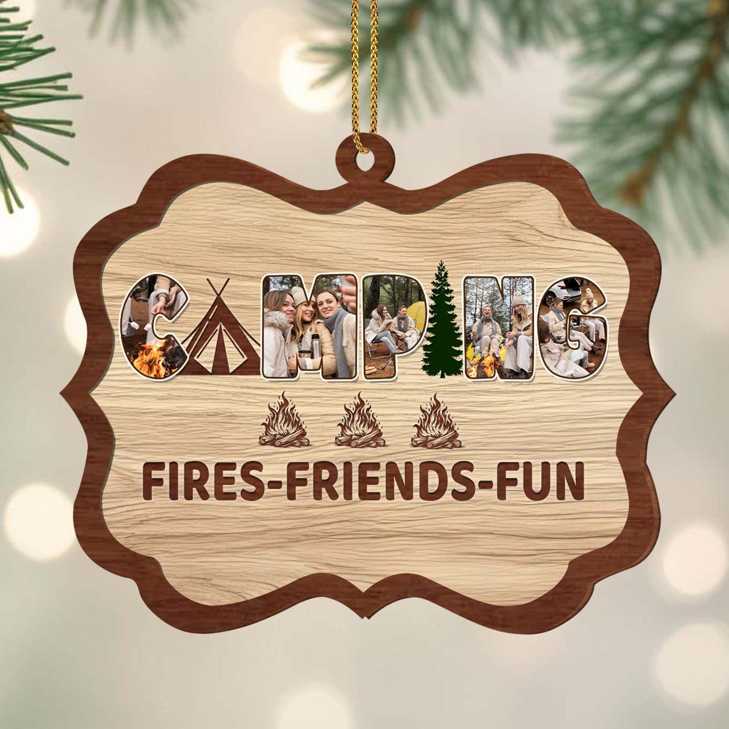 Camping Fires Friends Fun Ornament With Campfire And Trees