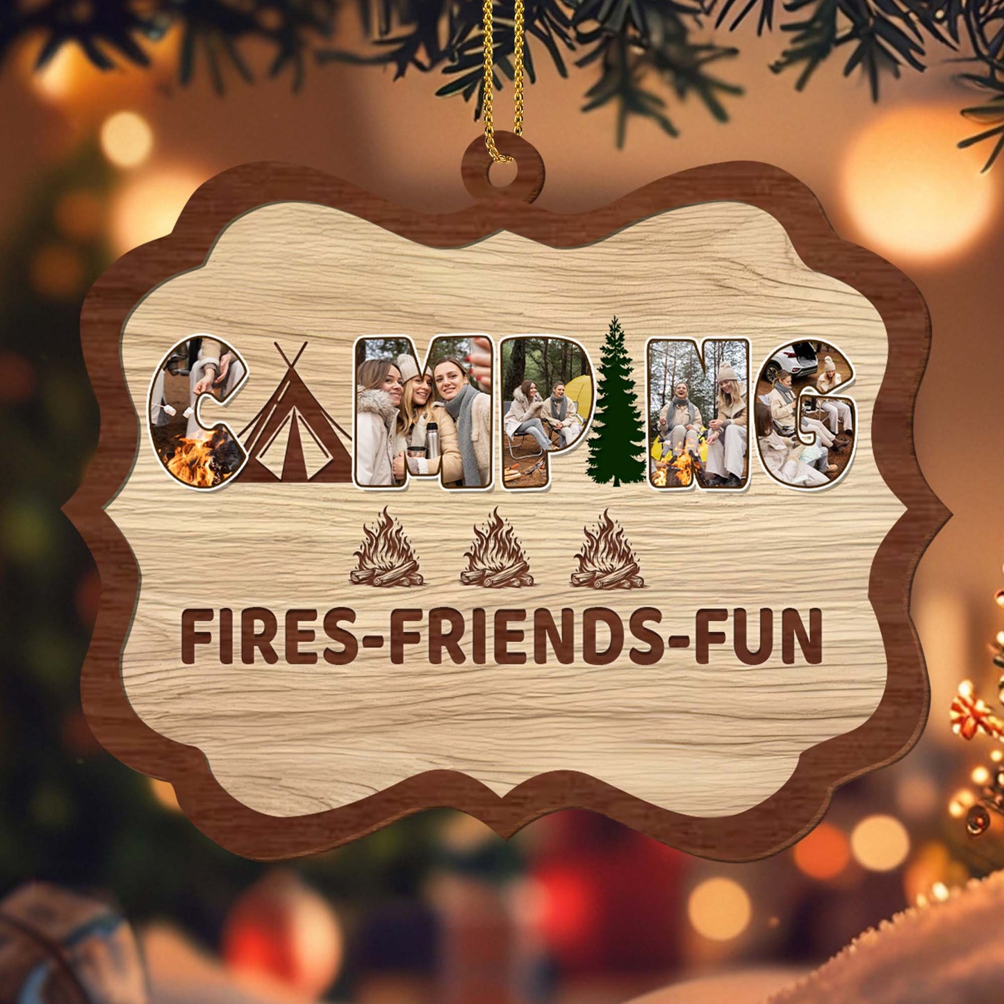Camping Fires Friends Fun Ornament With Campfire And Trees