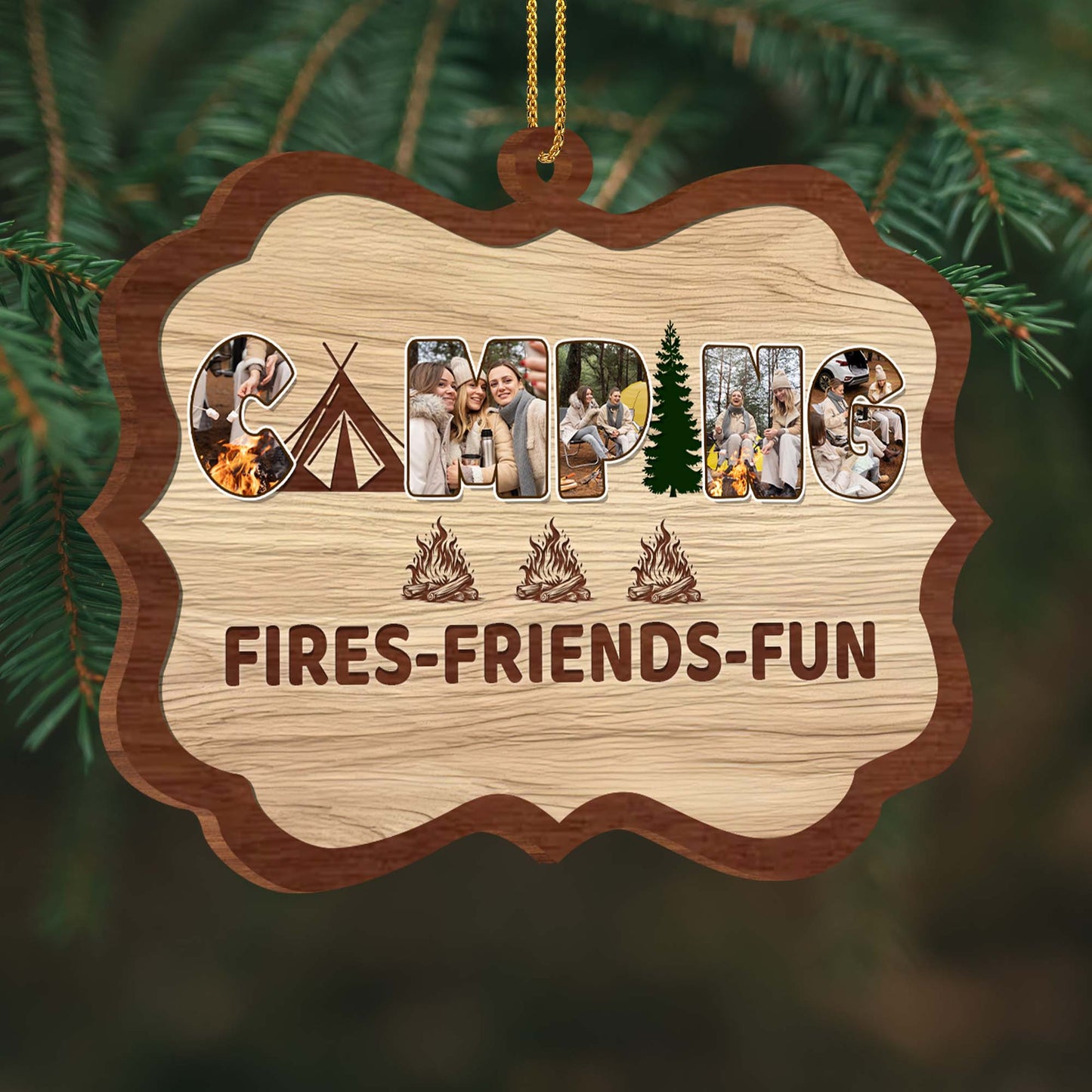 Camping Fires Friends Fun Ornament With Campfire And Trees