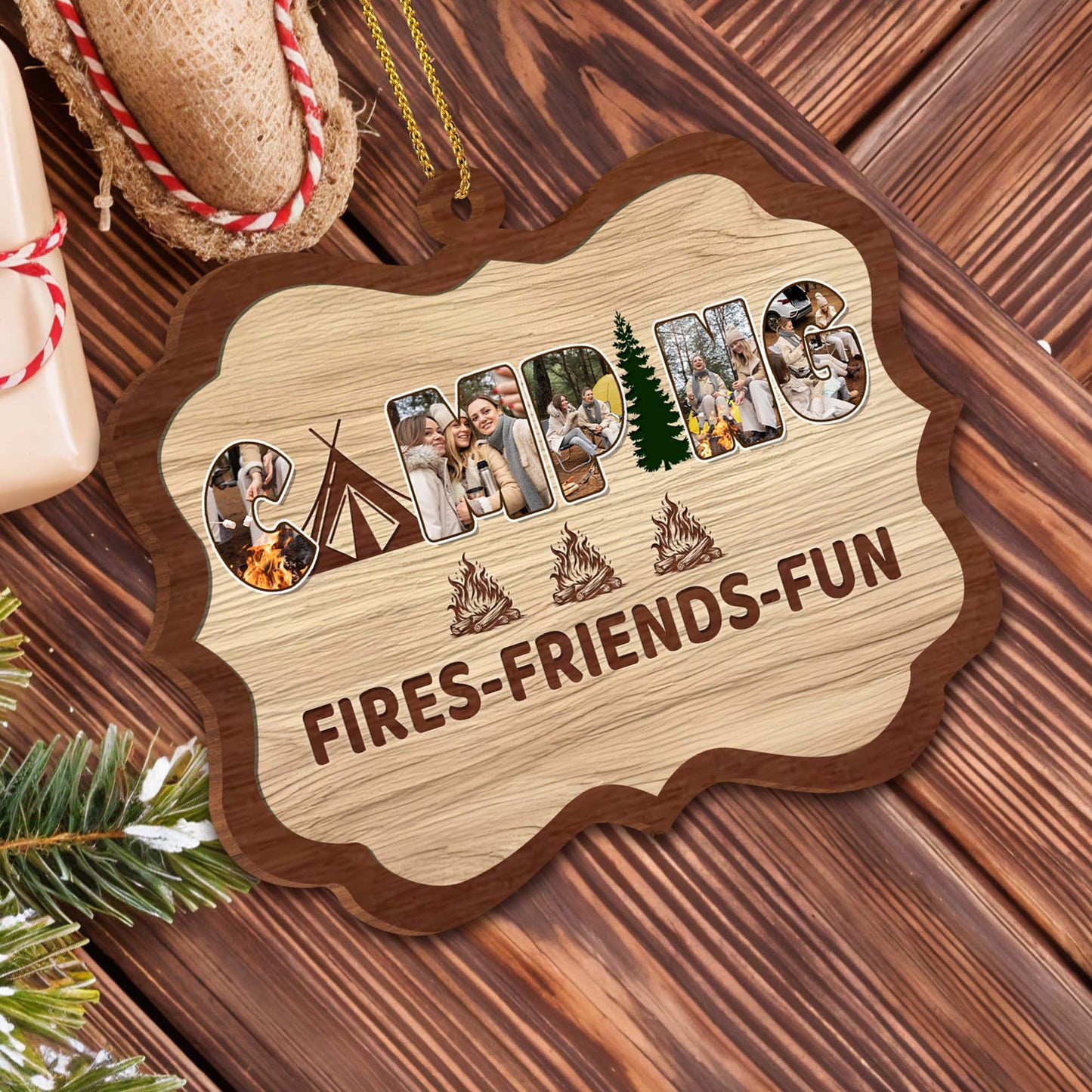 Camping Fires Friends Fun Ornament With Campfire And Trees