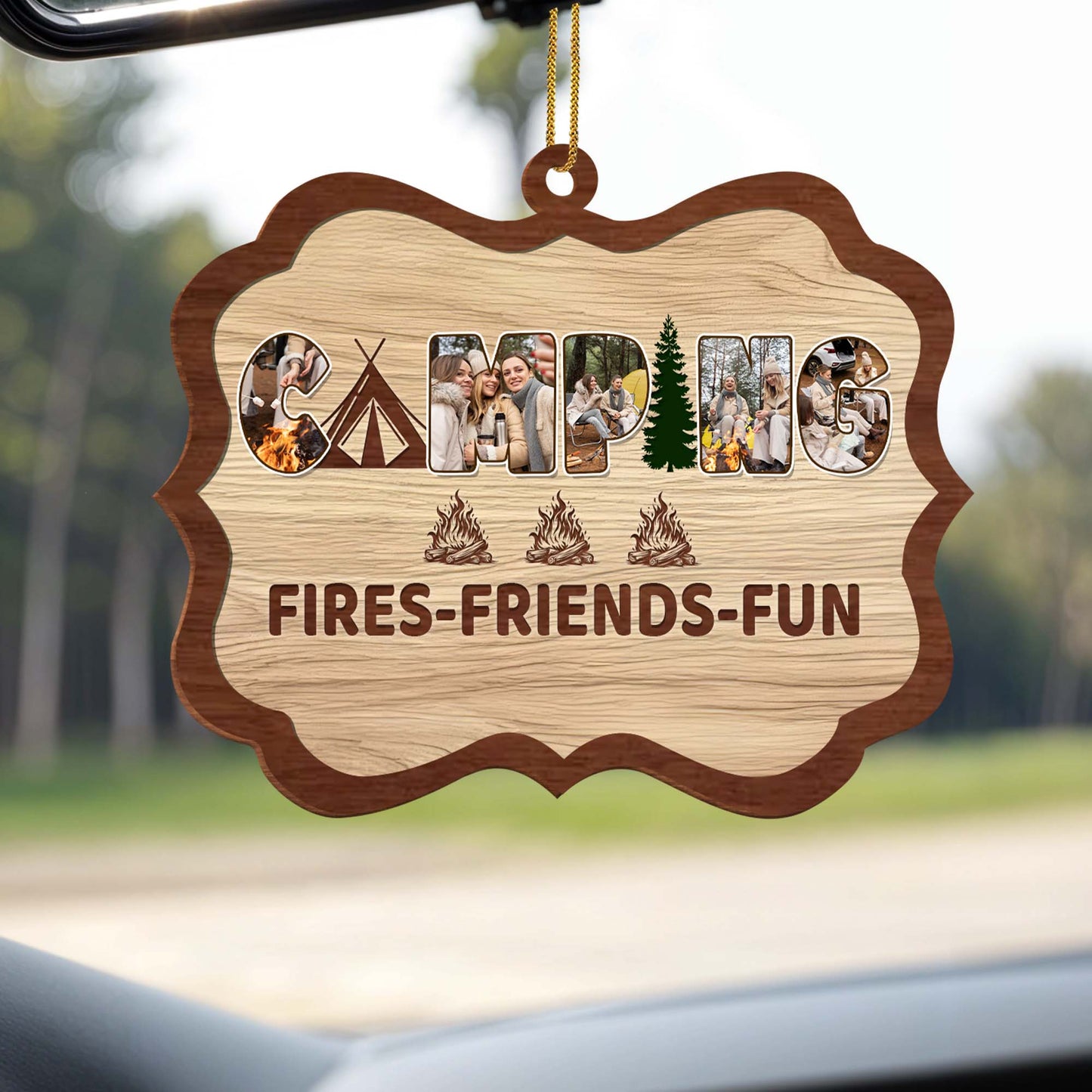 Camping Fires Friends Fun Ornament With Campfire And Trees